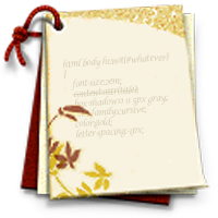 Some faintly-written CSS on leaf-patterned paper, tied with string in the corner.