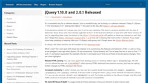 jQuery 2.0.1とjQuery 1.10.0が同時リリース。jQueryの2バージョン並行リリースが開始