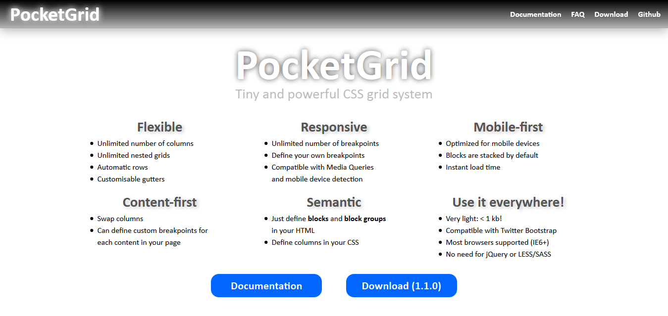 PocketGrid - Pure CSS responsive and semantic grid system