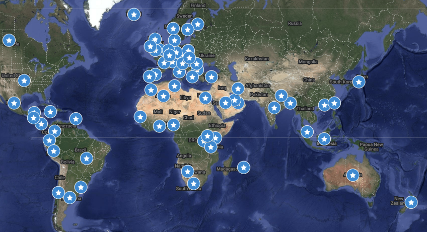 World map of CC Certificate graduate countries