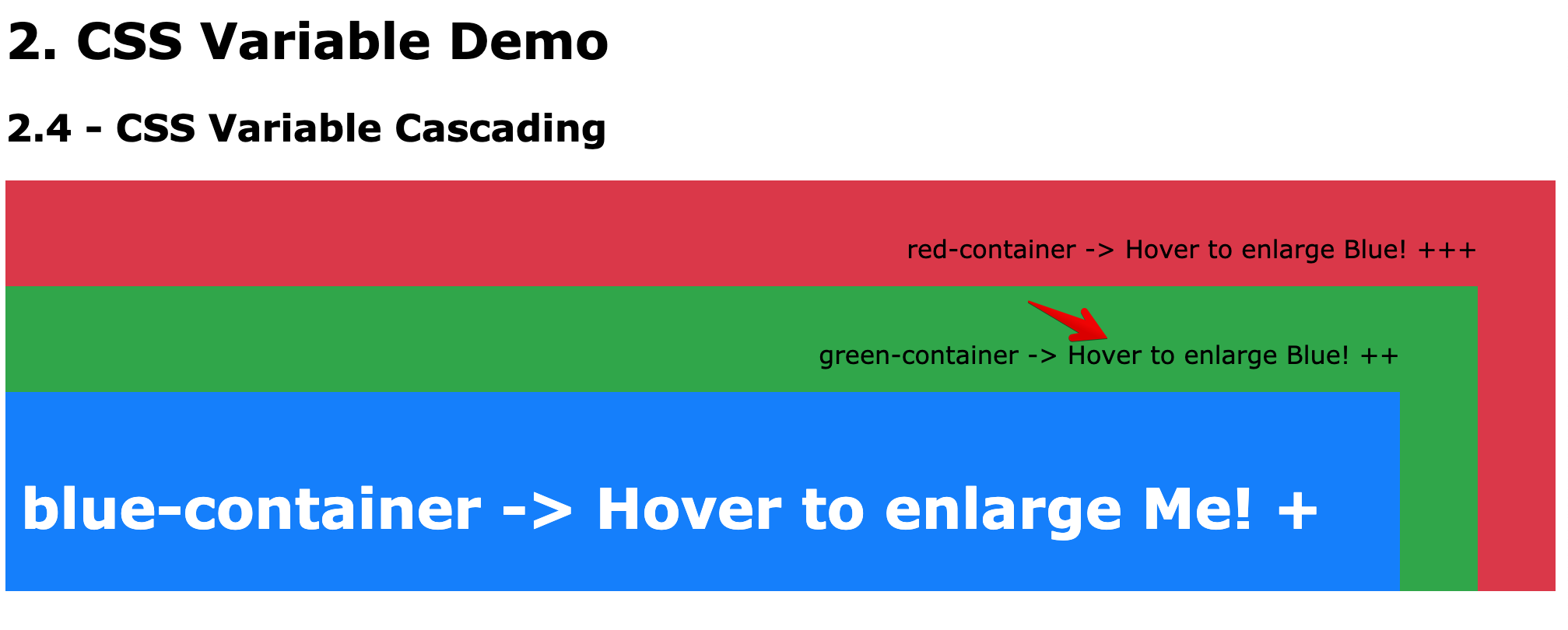 CSS Variables Demo - Cascading Green hover output CSS Variables Demo - Cascading Green hover output