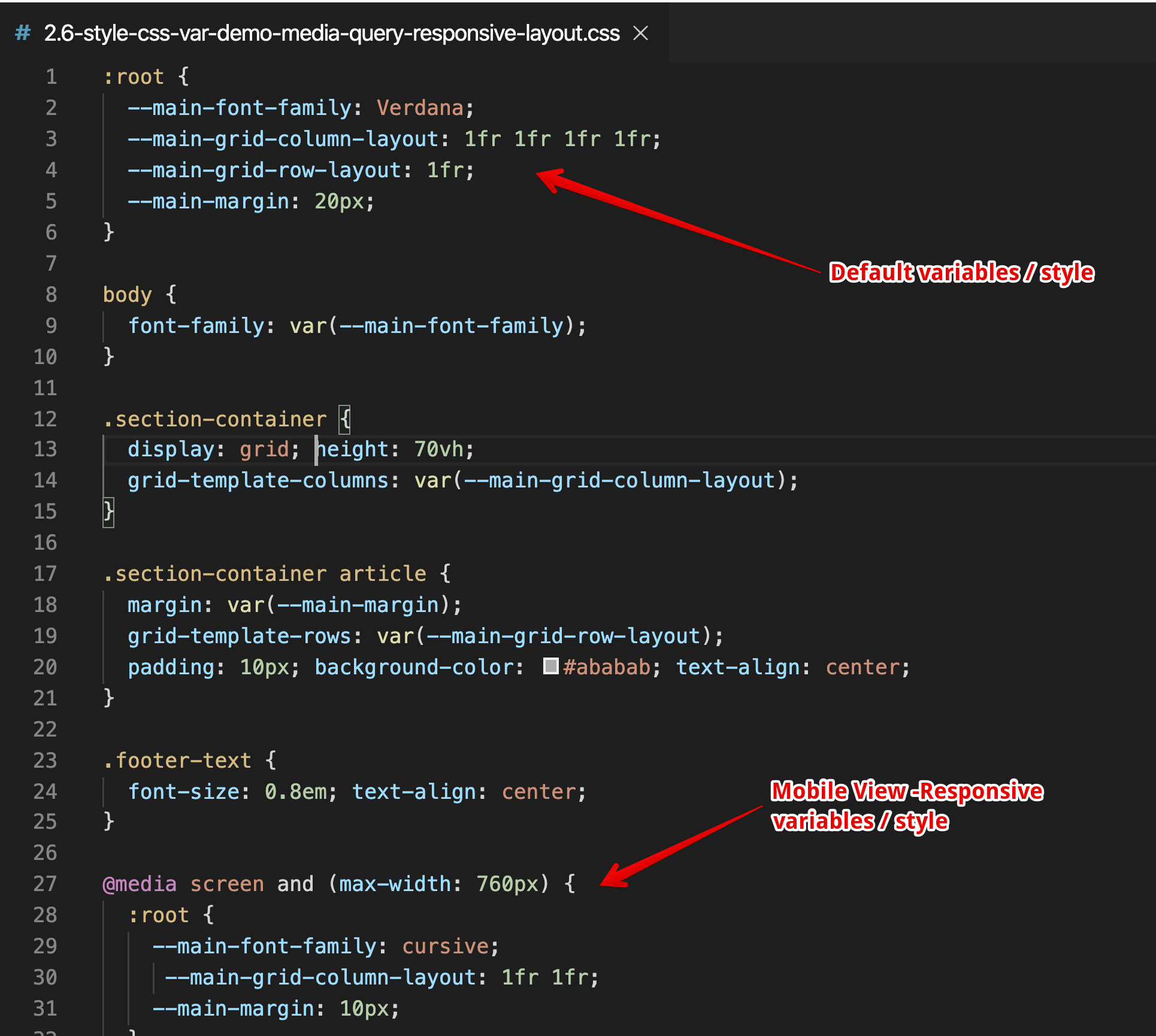 Style CSS Variables Demo - Media Query Responsive Layout Style CSS Variables Demo - Media Query Responsive Layout