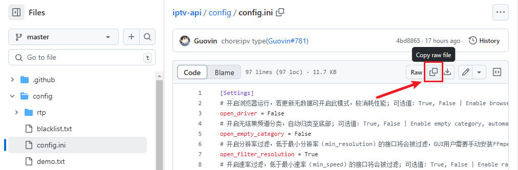 Copy default template Copy config.ini