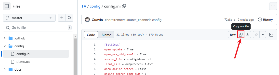 复制默认配置 copy config.ini