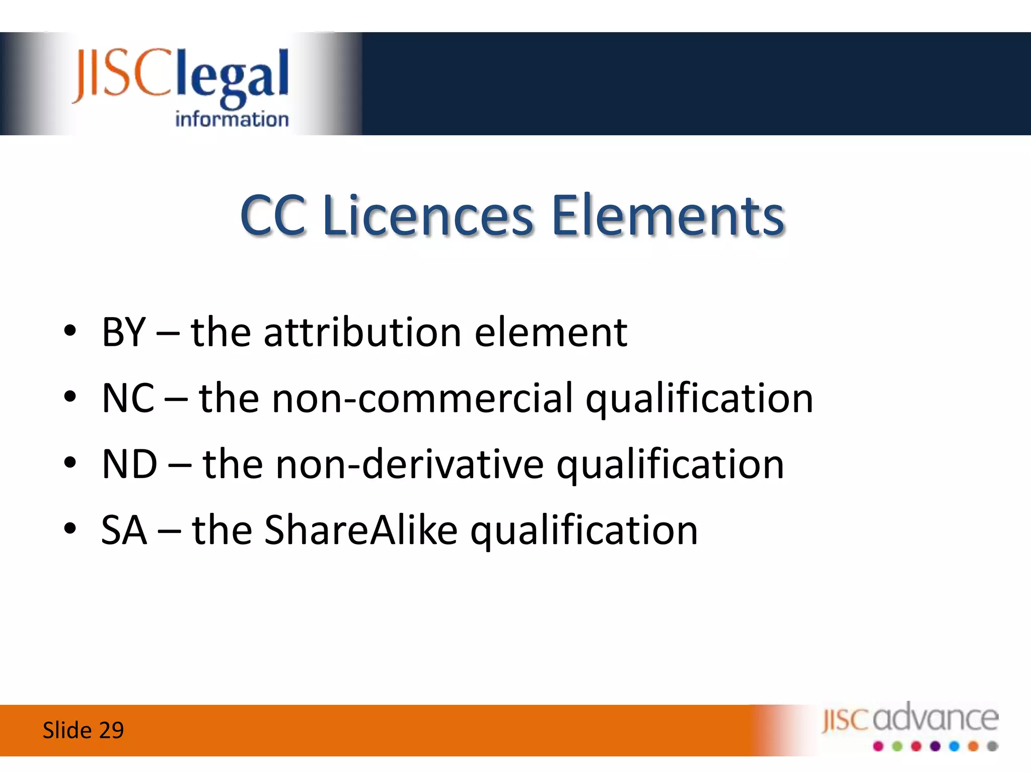Creative Commons Licences 2Irrevocable / PerpetualSummary / Legal Code / SymbolsElements / ComponentsPorting and VersionsWhen is a CC licence not a CC licence?