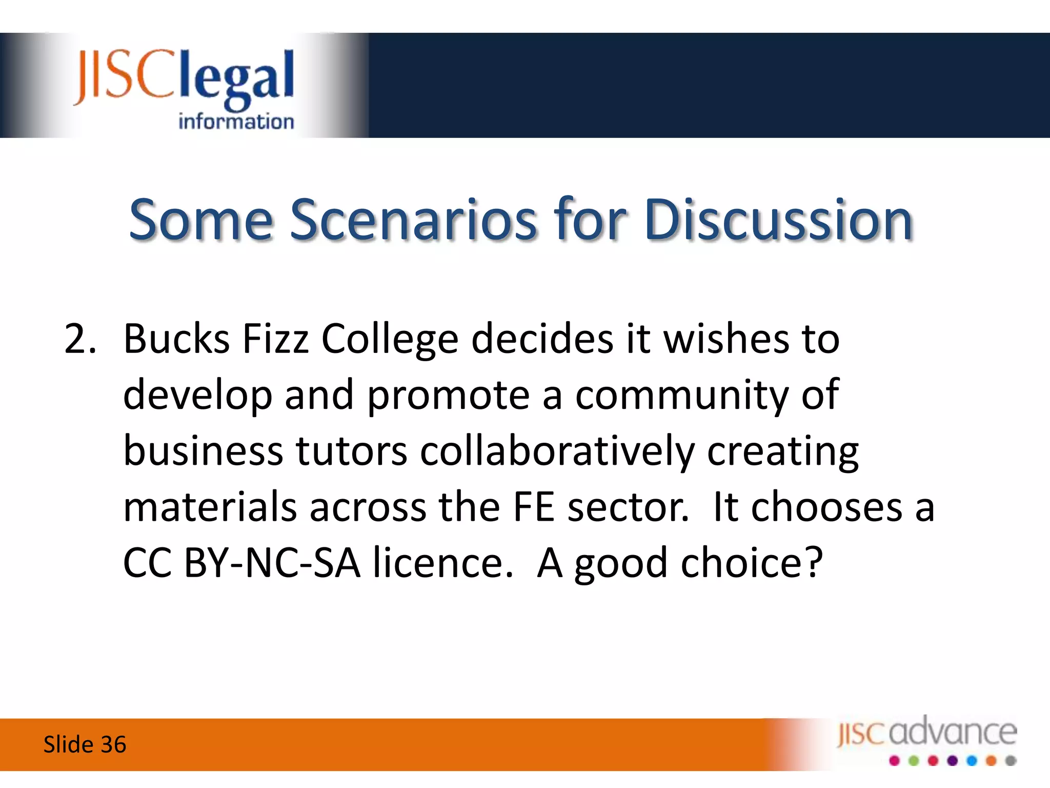 Interoperability and BlendingTools at:www.web2rights.com/creativecommonsWizard 1: given materials, which CC licence can I use?Wizard 2: given a CC licence, what can I include?Open Government Licence (OGL) compatible with CC BY