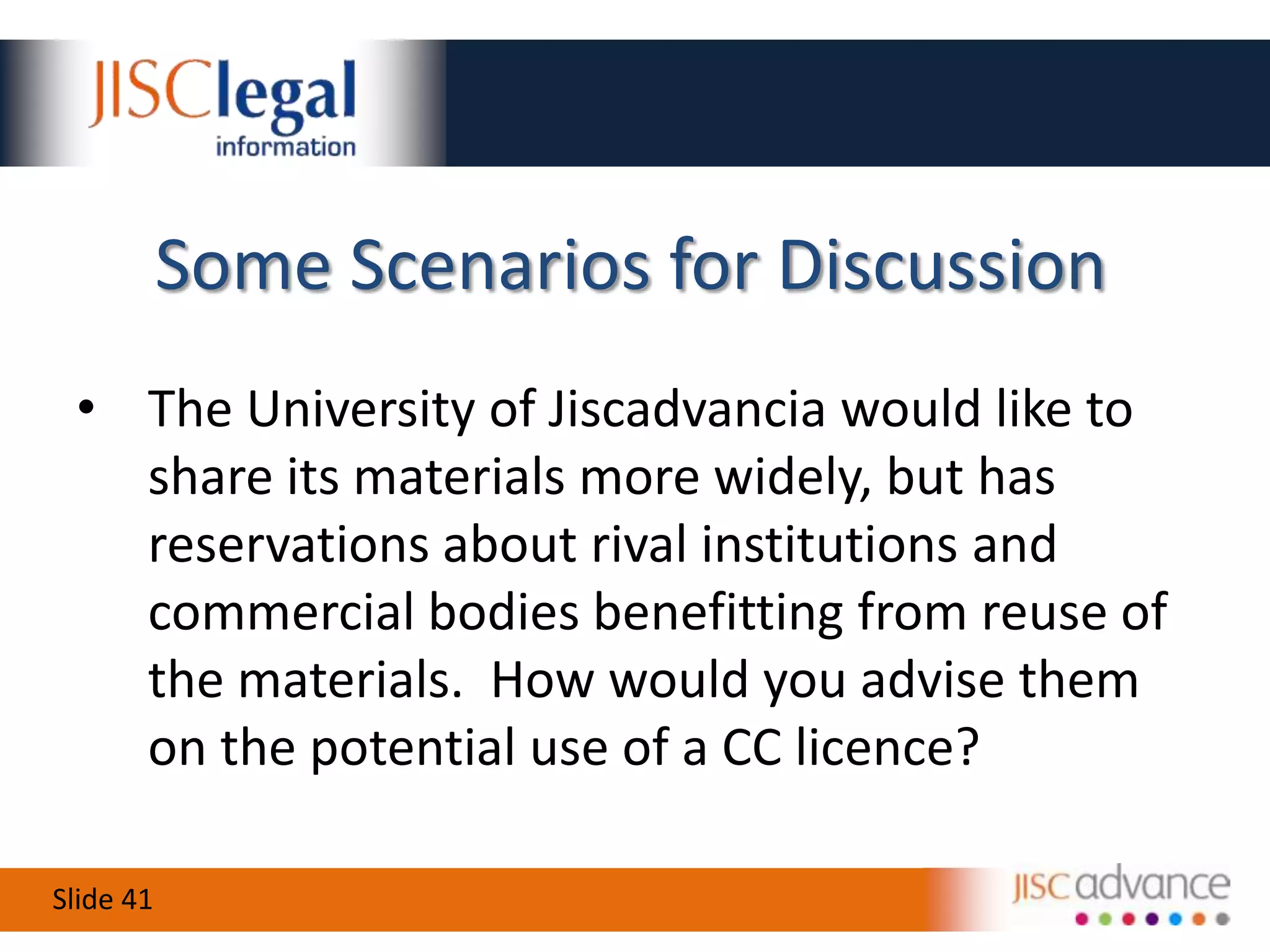 The Consequences of the ChoiceCC-0BY - attributionNC – non-commercial restrictionND – non-derivative restrictionSA – ShareAlike restriction