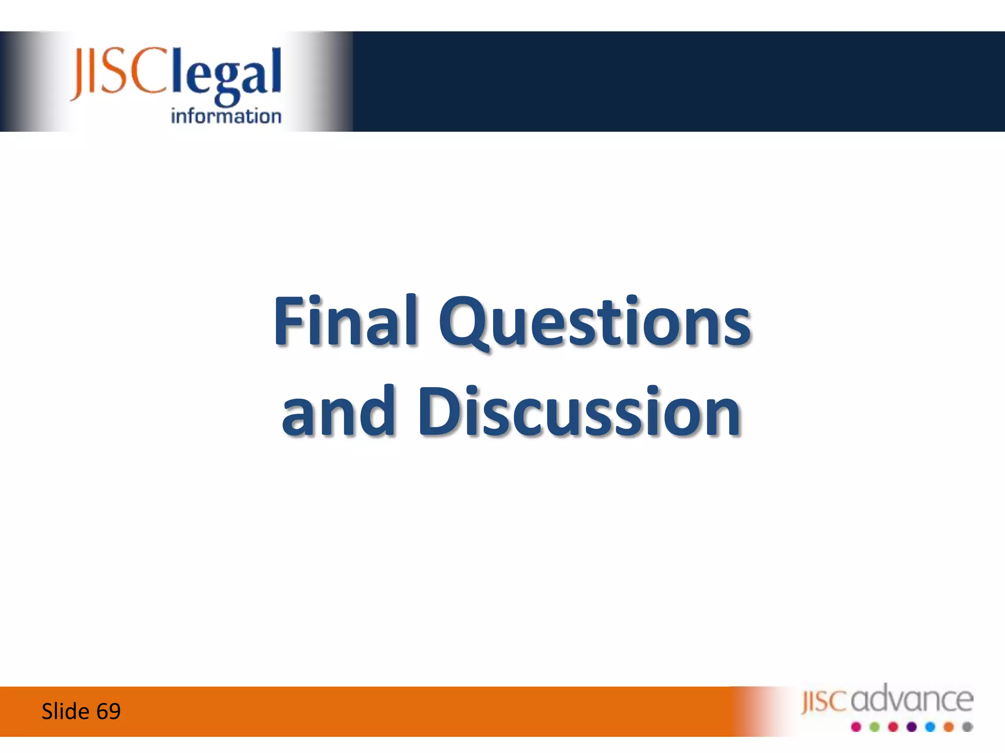 OER Without (Legal) TearsFocus on using what’s available, rather than what you can’t have (easily)Promote change in the creative world – many people do want to share, but the legal default is set otherwiseGet clarity as to ownership of copyright works, before they are created