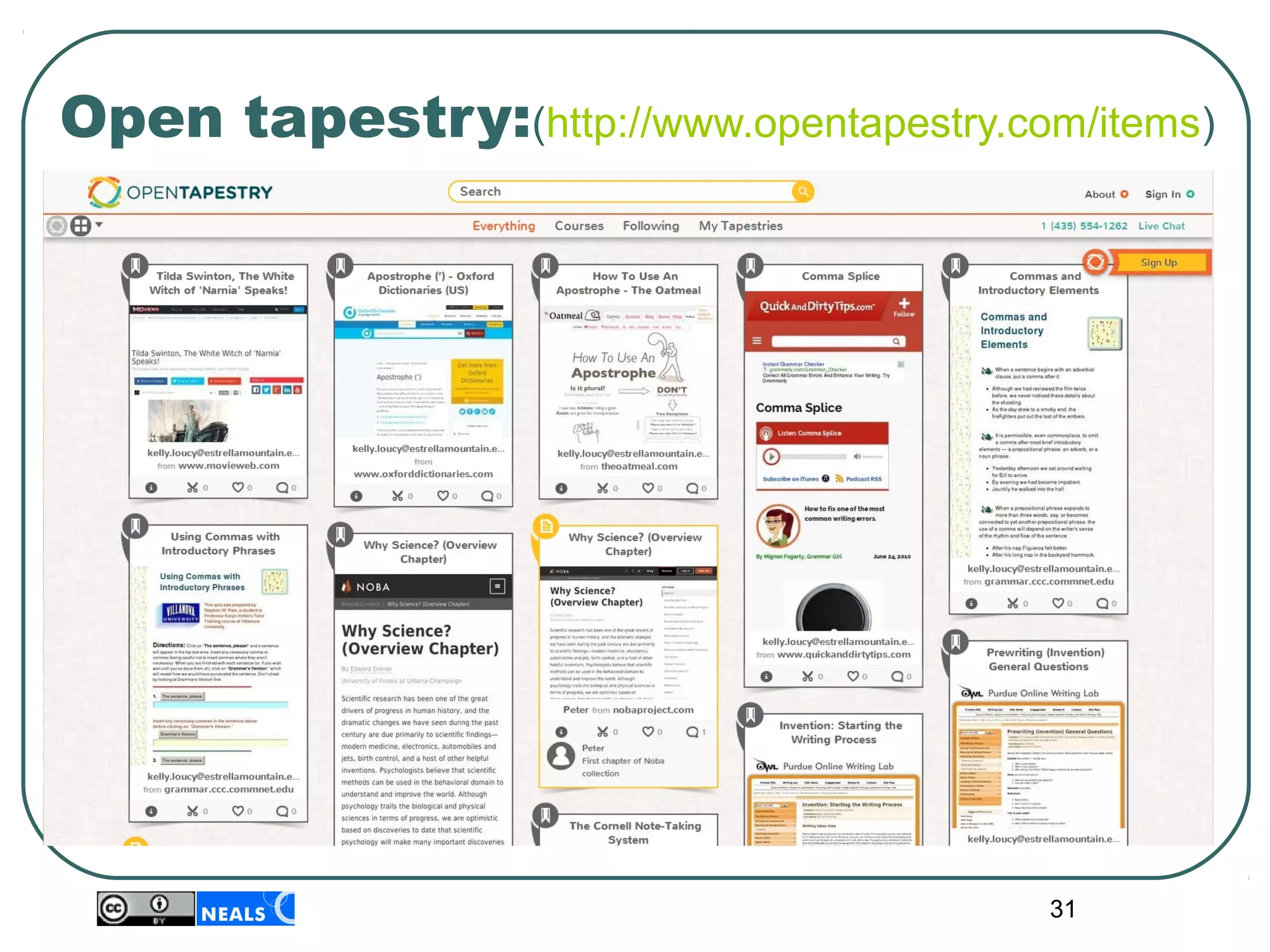 Open tapestry:(http://www.opentapestry.com/items)
31
 