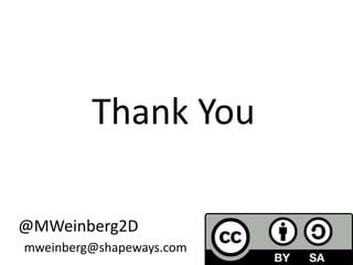 Thank You
@MWeinberg2D
mweinberg@shapeways.com
