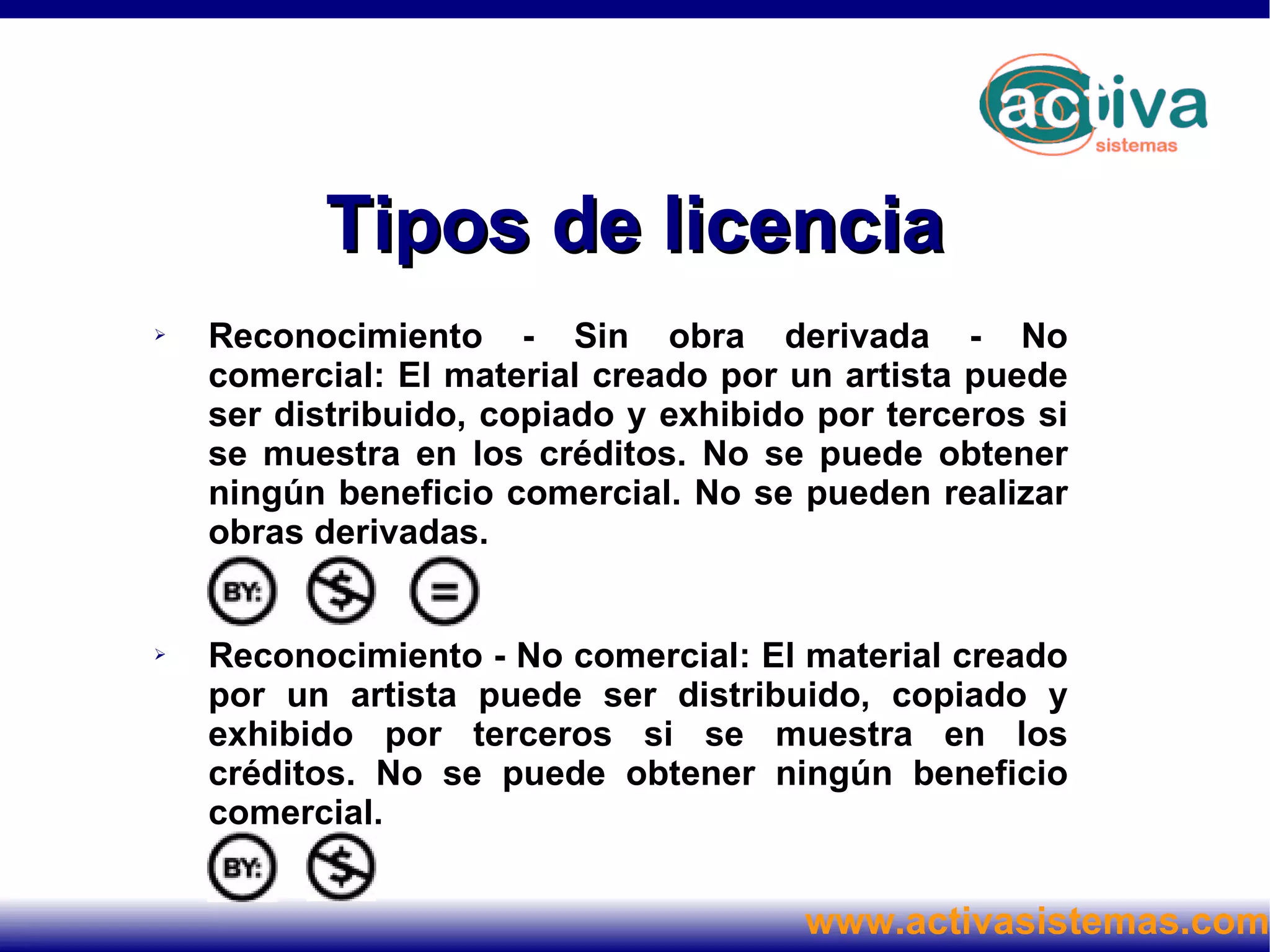 Historia En 2001, Creative Commons fue fundada por los expertos en &quot;ciberleyes&quot; y propiedad intelectual James Boyle, Michael Carroll y Lawrence Lessig, el profesor de informática del MIT Hal Abelson, el abogado convertido en productor de películas documentales, a su vez convertido en experto en &quot;ciberleyes&quot; Eric Saltzman y el editor de webs de dominio público Eric Eldred. Amigos y estudiantes del Berkman Center for Internet & Society at Harvard Law School ayudaron a que el proyecto despegara. Creative Commons en la actualidad tiene su sede, y recibe un generoso apoyo de la Stanford Law School, donde comparten espacio, personal e inspiración con la Stanford Law School Center for Internet and Society. 