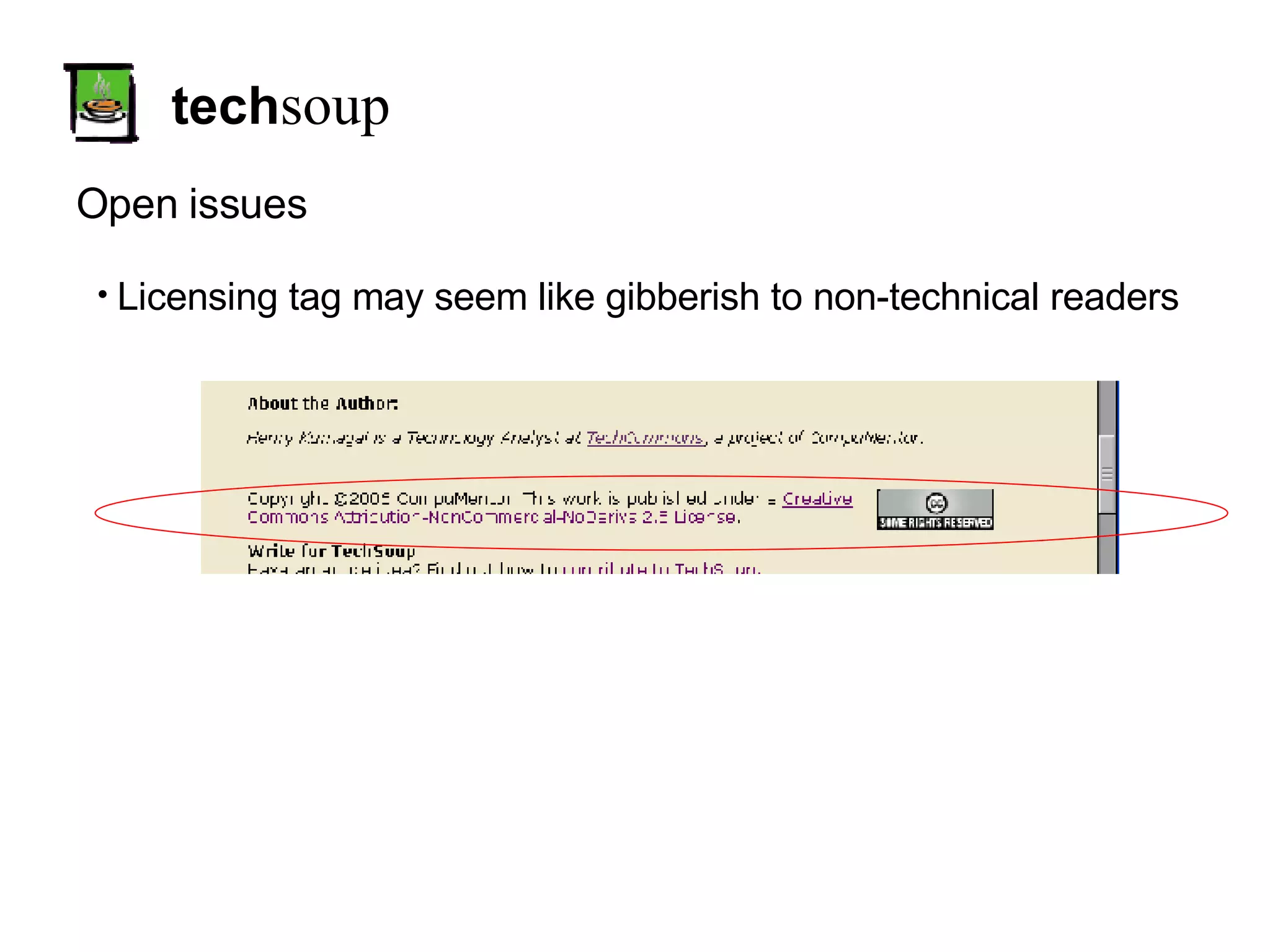 tech soup Open issues Licensing tag may seem like gibberish to non-technical readers 