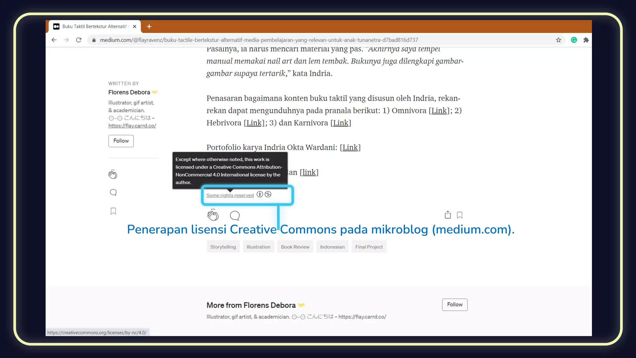 Penerapan lisensi Creative Commons pada mikroblog (medium.com).
 