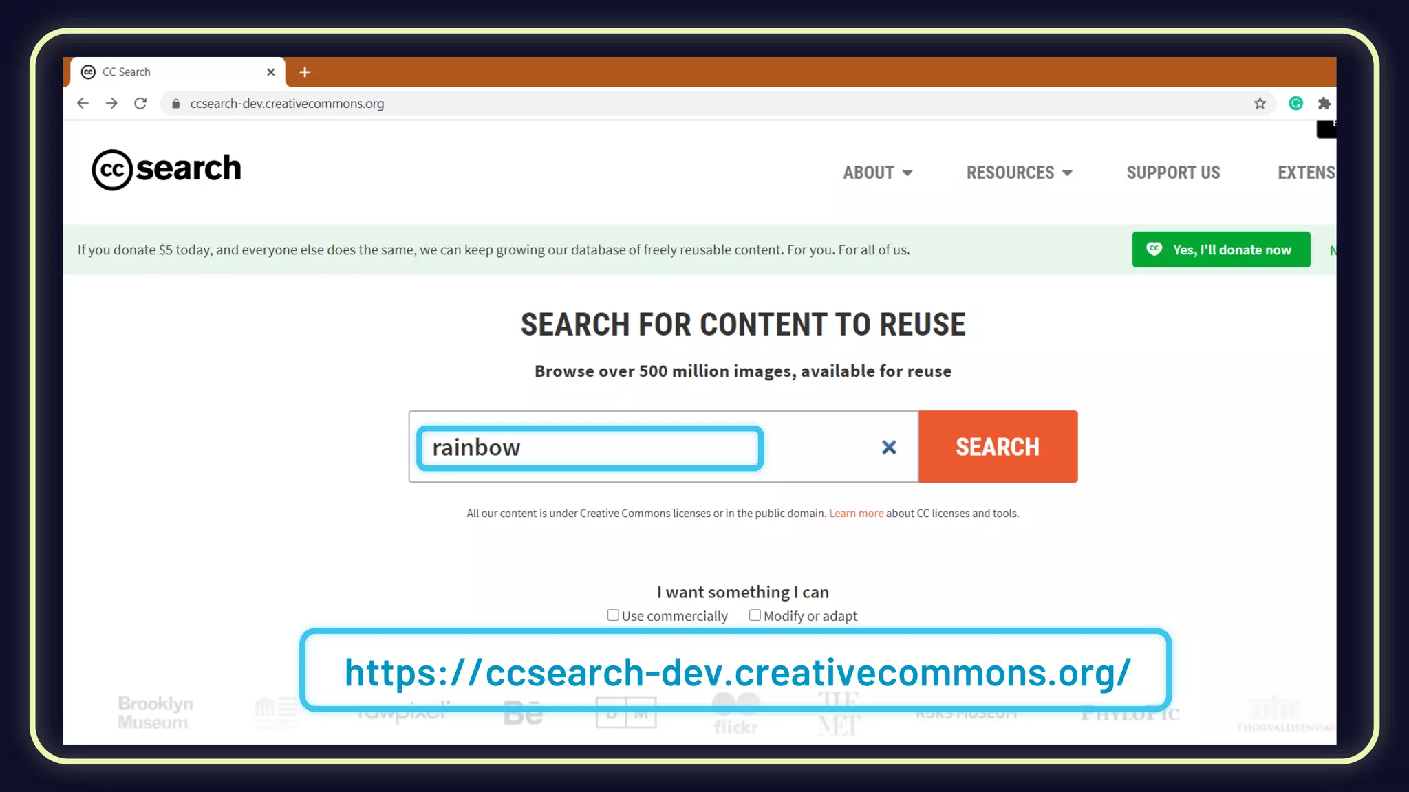 https://ccsearch-dev.creativecommons.org/
 