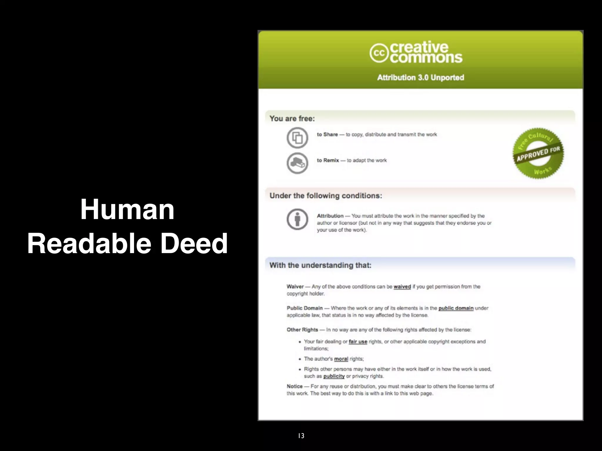 Human
Readable Deed




                13
 