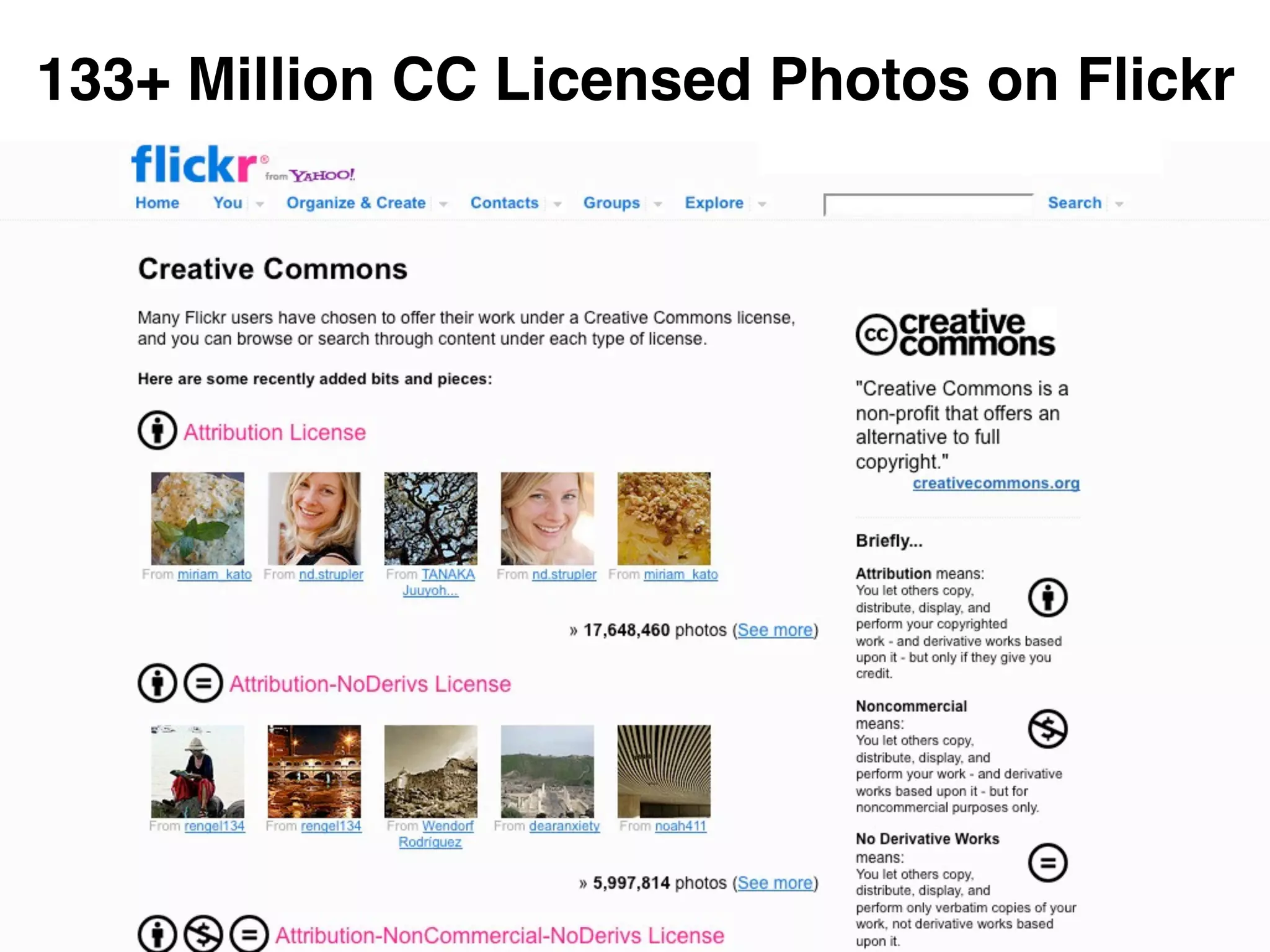 133+ Million CC Licensed Photos on Flickr




                    19
 