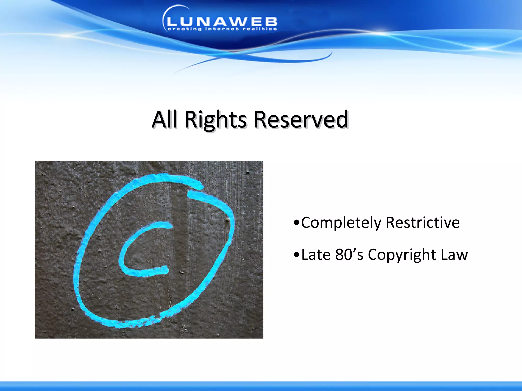 All Rights Reserved Completely Restrictive Late 80’s Copyright Law 