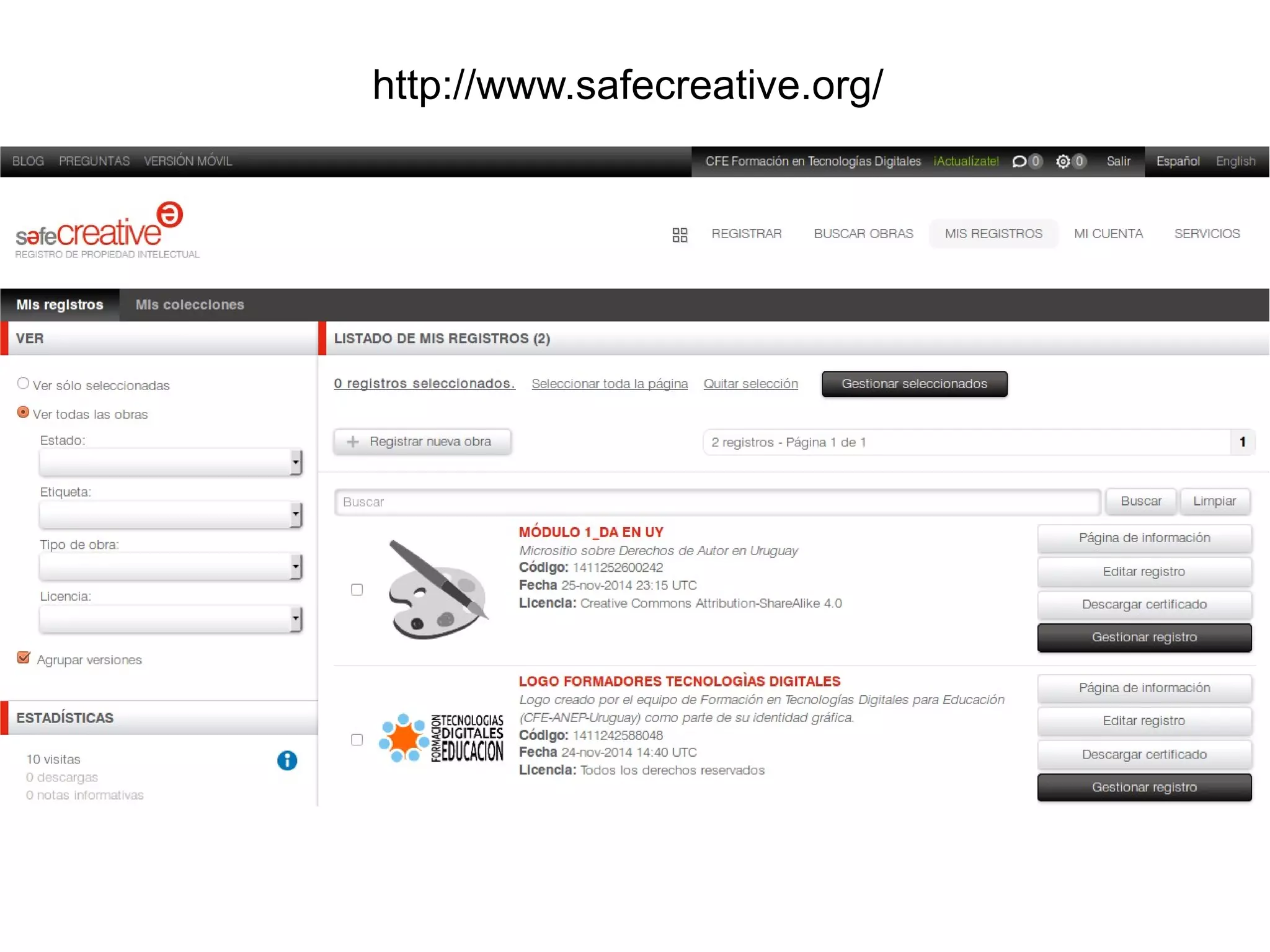 http://www.safecreative.org/ 
 