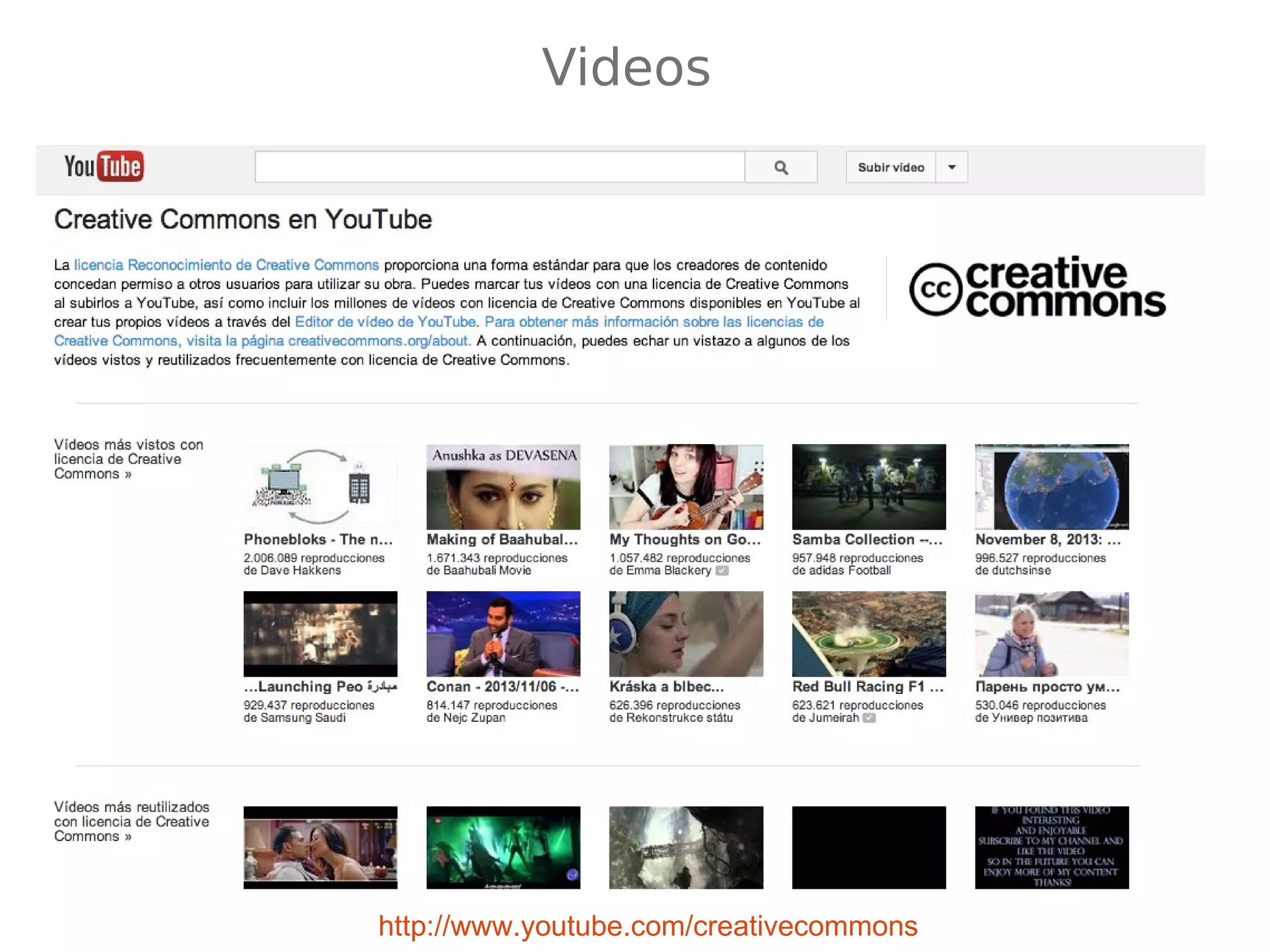 Videos 
http://www.youtube.com/creativecommons 
 