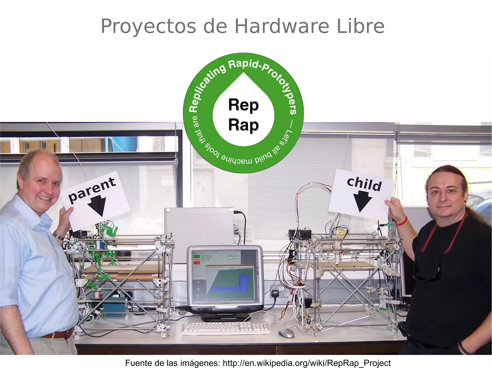 Proyectos de Hardware Libre 
Fuente de las imágenes: http://en.wikipedia.org/wiki/RepRap_Project 
 