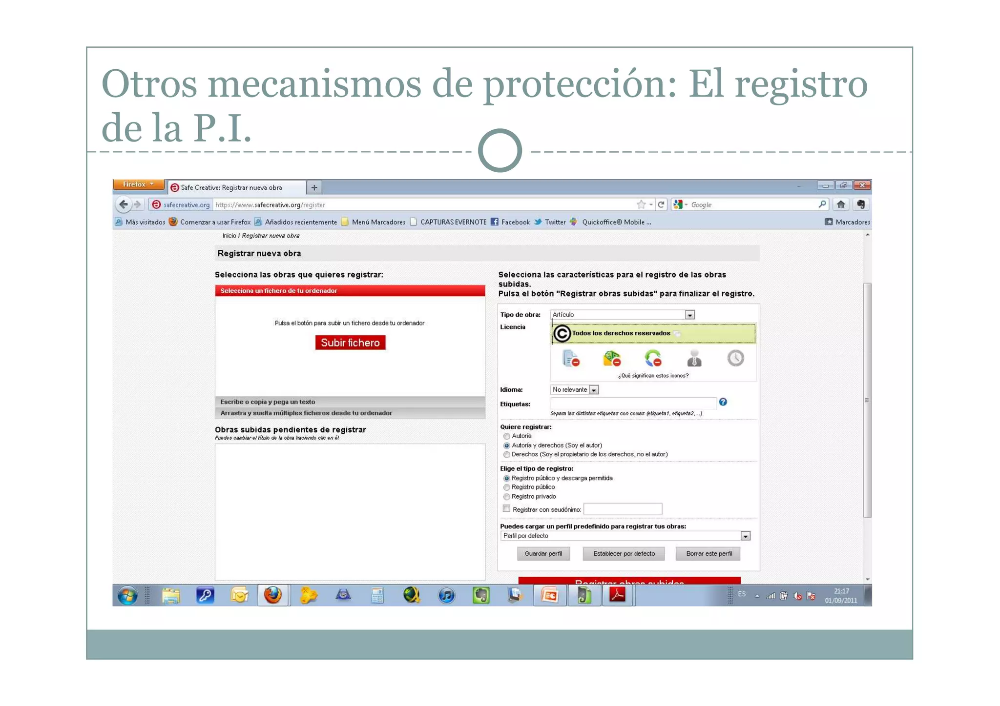 Otros mecanismos de protección: El registro
de la P.I.
 