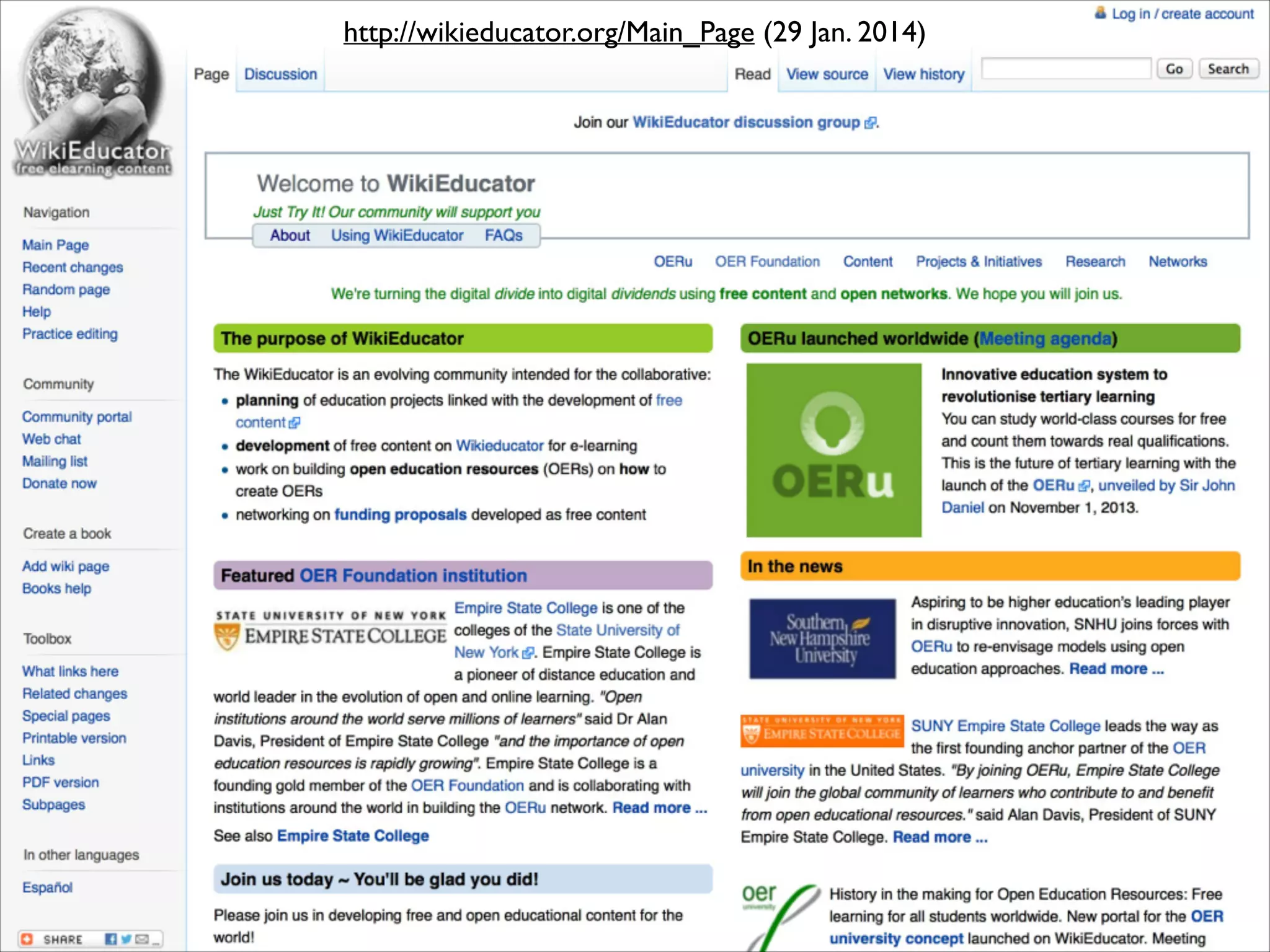 http://wikieducator.org/Main_Page (29 Jan. 2014)

 