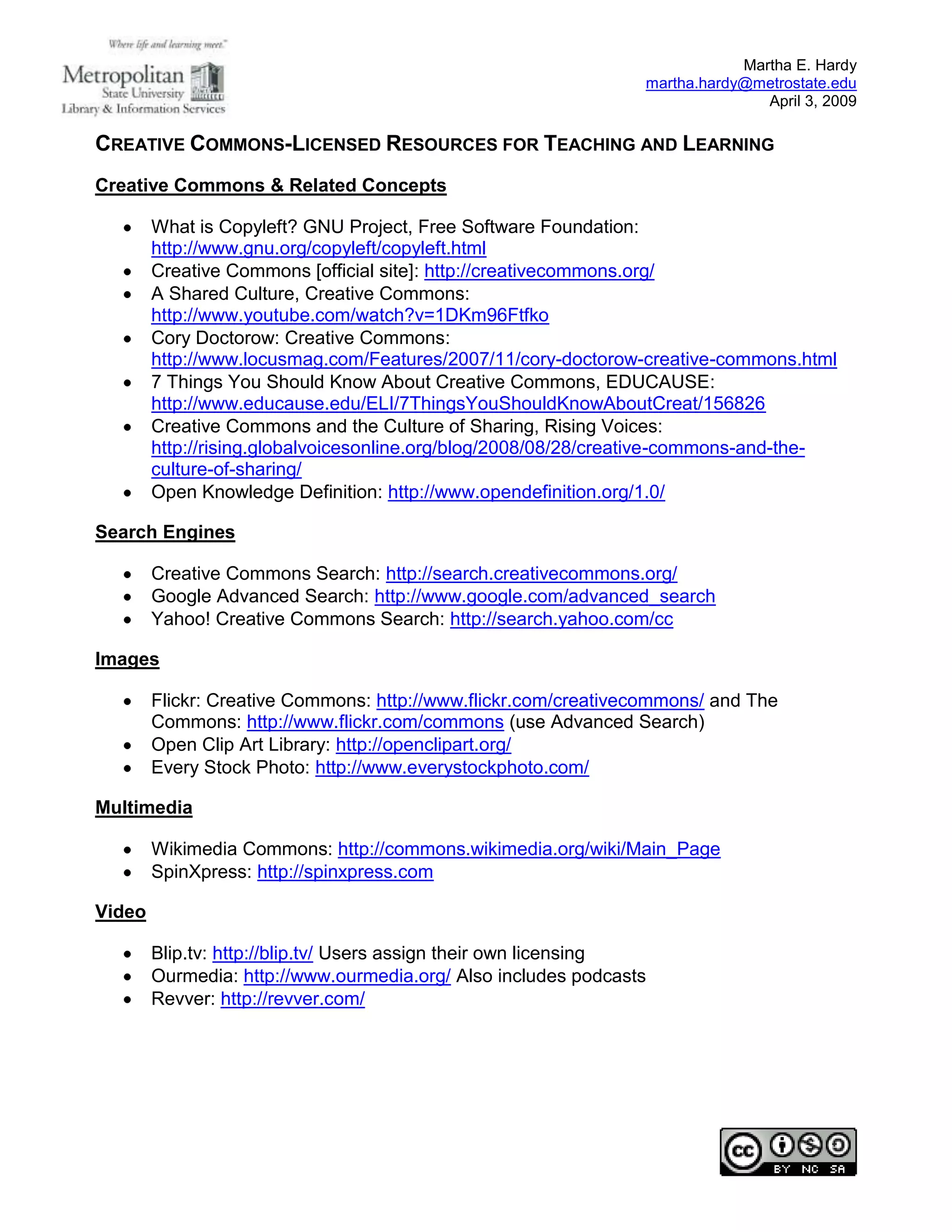 Creative Commons-Licensed Resources for Teaching and Learning