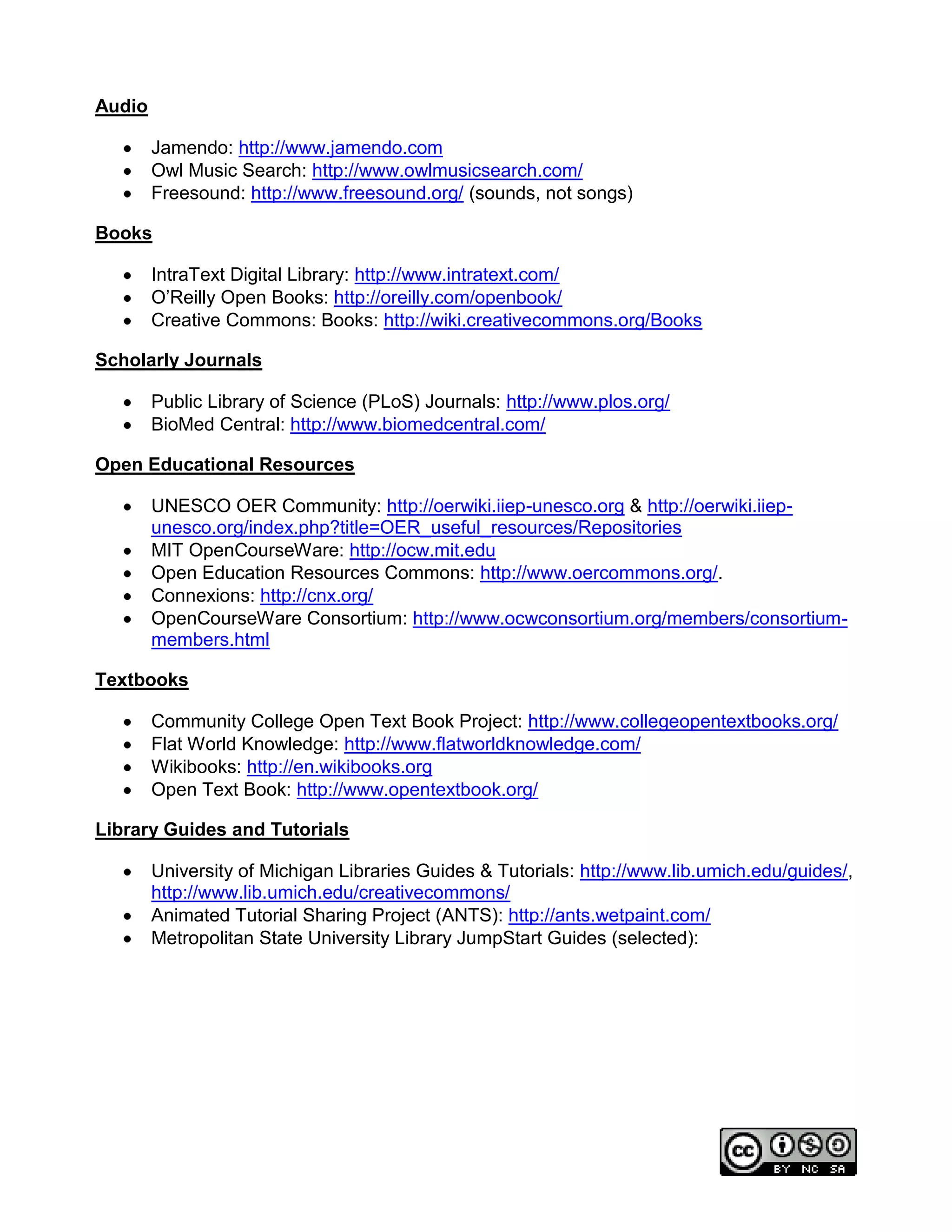 Creative Commons-Licensed Resources for Teaching and Learning