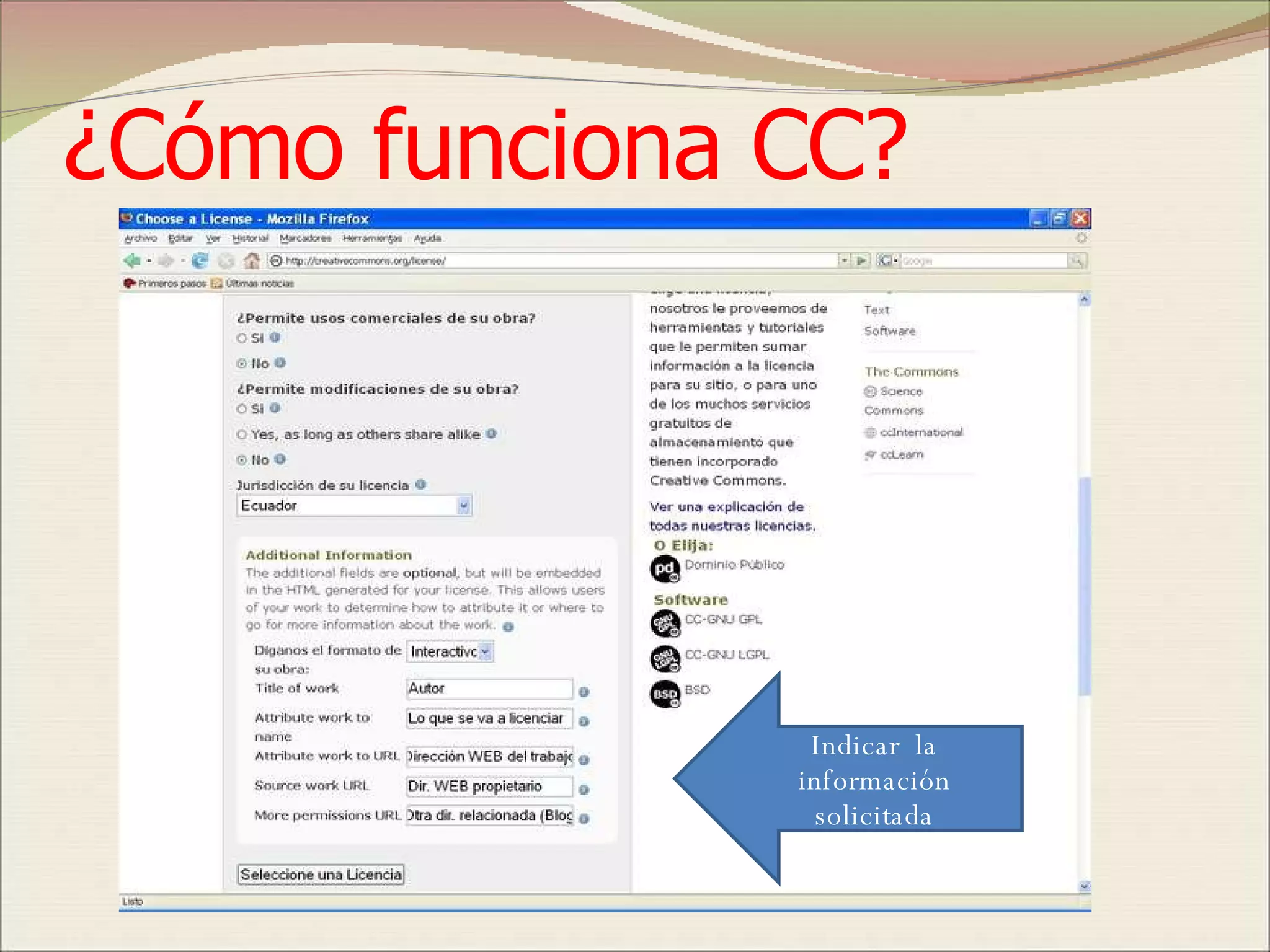 ¿Cómo funciona CC? Indicar  la información solicitada 