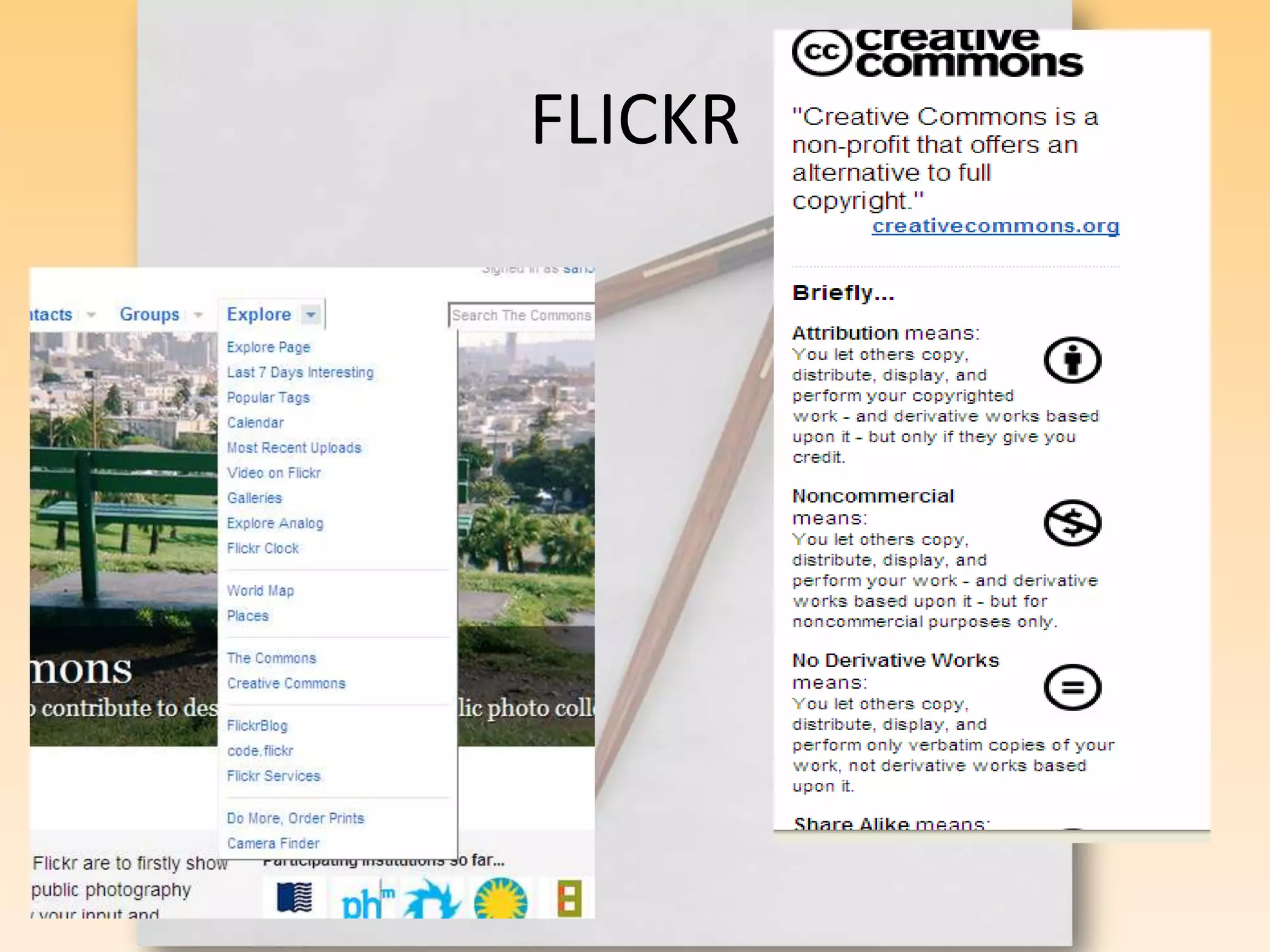 How doesitwork?Creative commons provides free, easy to use tools and material from individuals to major companies and institutions. It is a simple, way to standardise copyrights to their creative work. Creative commons are not an alternative to copyright, they are on top of copyright and copyright terms can be changed to best suit the needs of the individual. 
