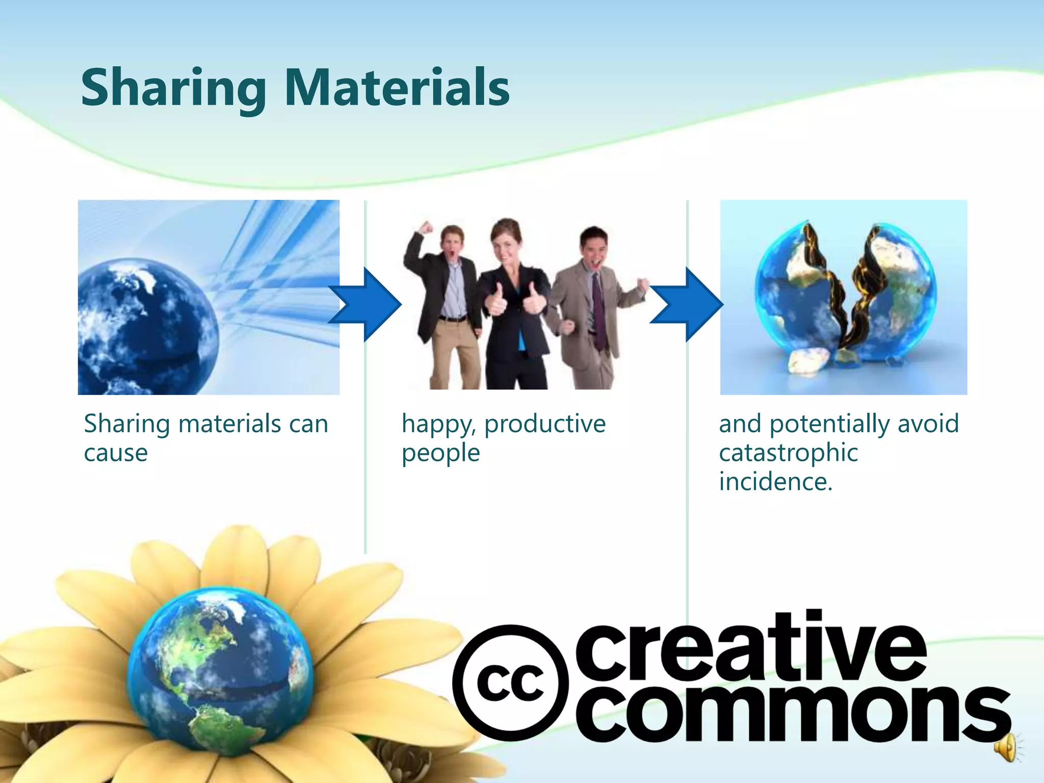 Sharing Materials




Sharing materials can   happy, productive   and potentially avoid
cause                   people              catastrophic
                                            incidence.
 