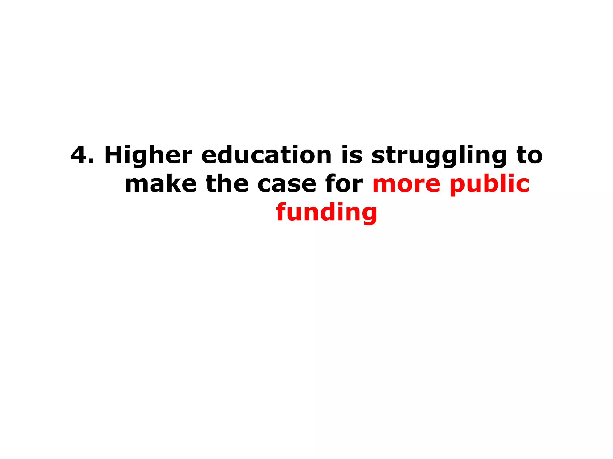 4. Higher education is struggling to
make the case for more public
funding

 