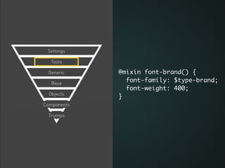 @mixin font-brand() {	
font-family: $type-brand;	
font-weight: 400;	
}
 