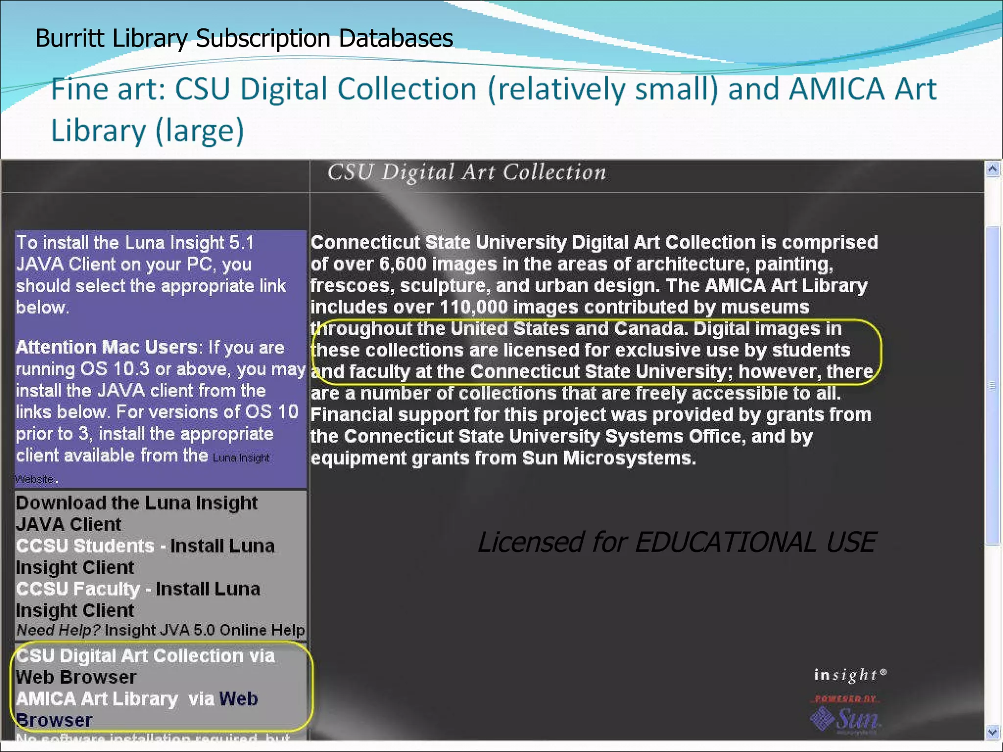 Licensed for EDUCATIONAL USE Burritt Library Subscription Databases 