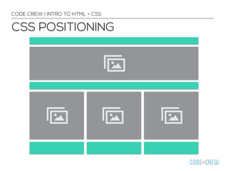 CODE CREW | INTRO TO HTML + CSS 
CSS POSITIONING 
 