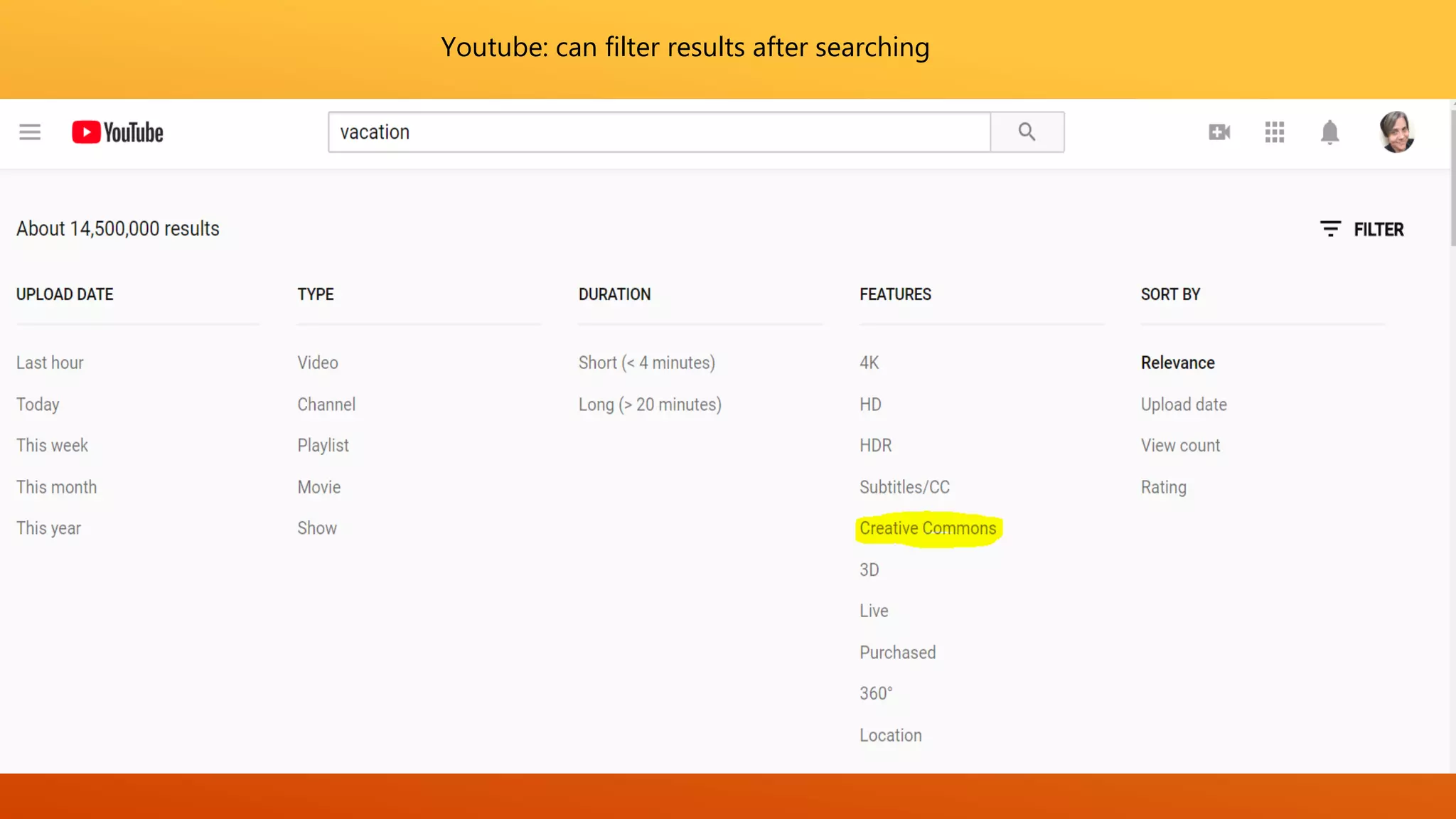 Youtube: can filter results after searching
 