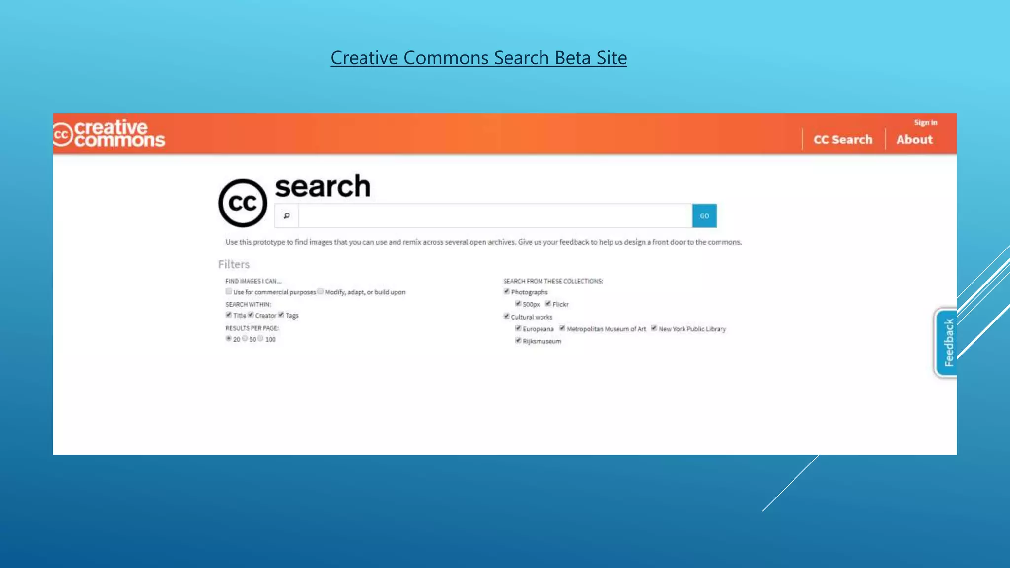 Creative Commons Search Beta Site
 
