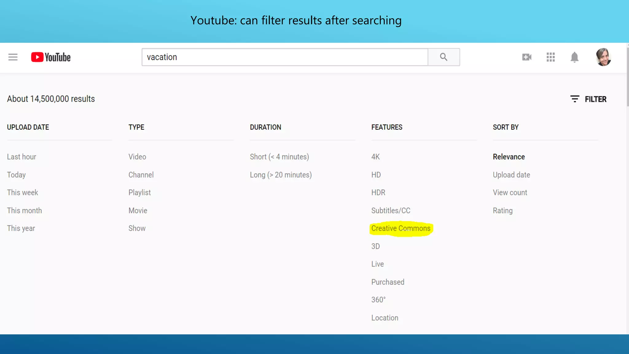 Youtube: can filter results after searching
 