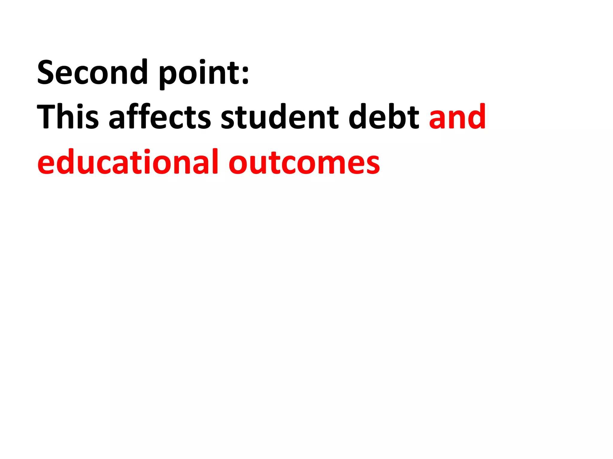 Second point:
This affects student debt and
educational outcomes
 