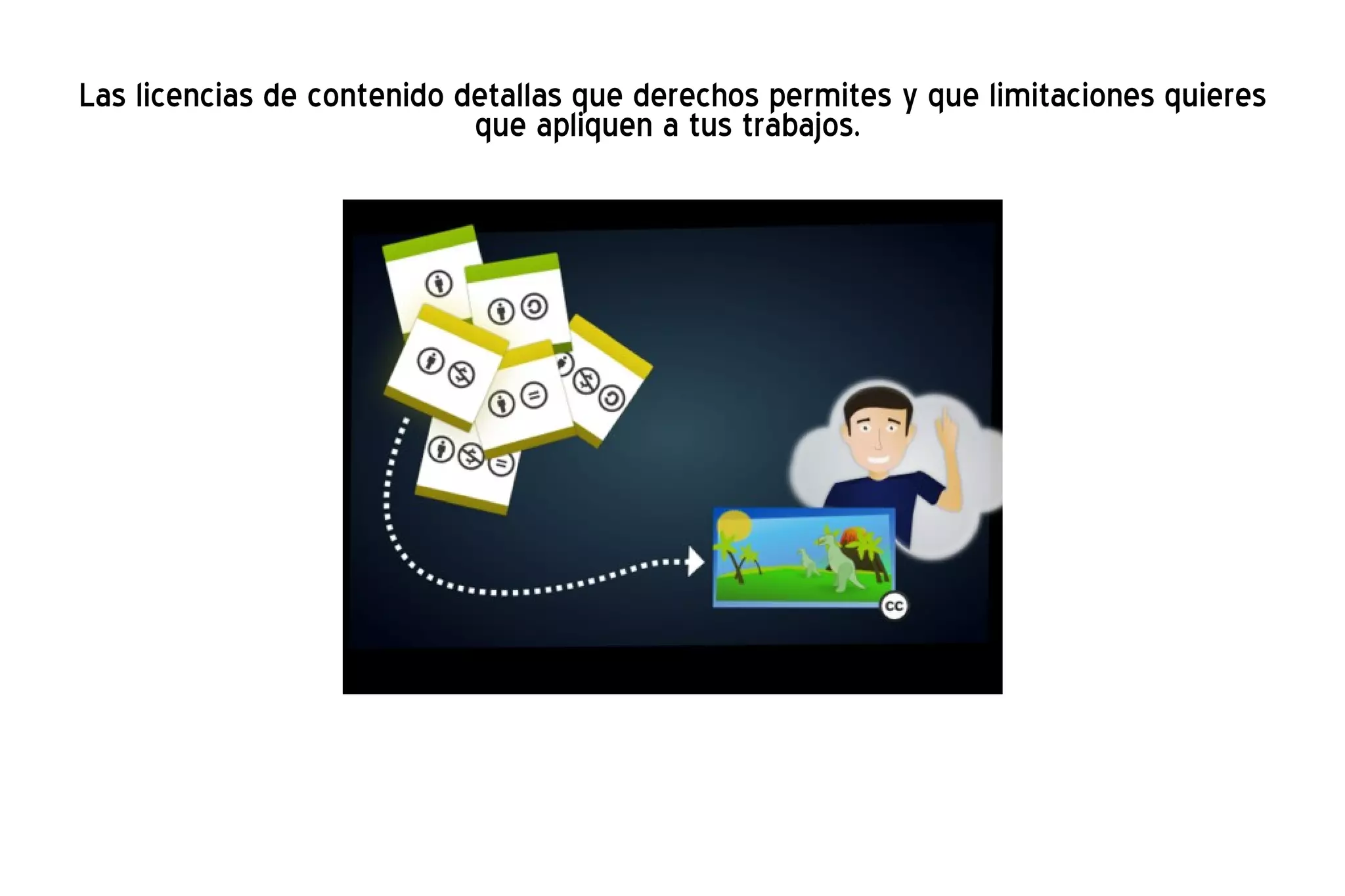 Las licencias de contenido detallas que derechos permites y que limitaciones quieres que apliquen a tus trabajos.  
