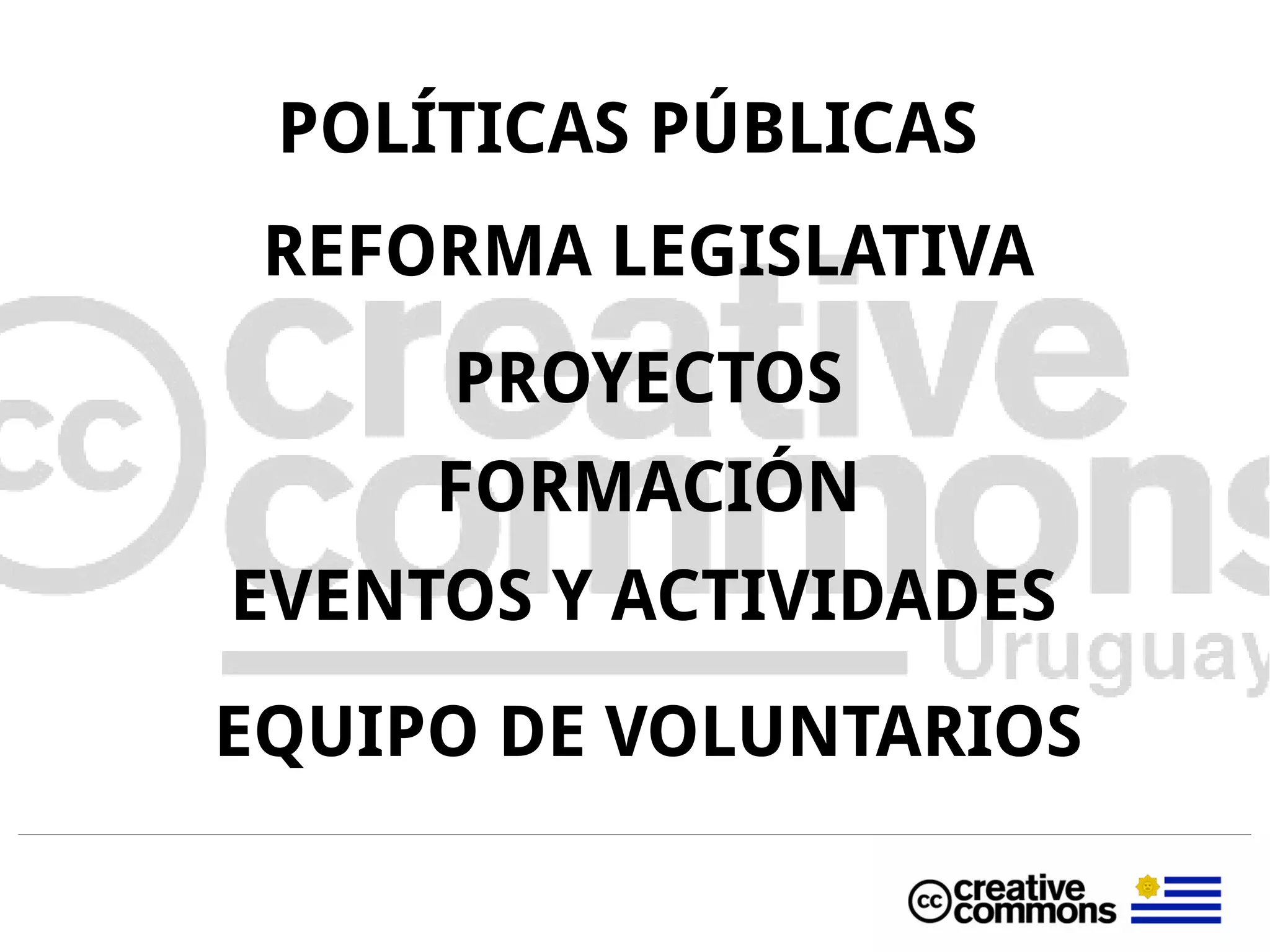 POLÍTICAS PÚBLICAS
REFORMA LEGISLATIVA
PROYECTOS
FORMACIÓN
EVENTOS Y ACTIVIDADES
EQUIPO DE VOLUNTARIOS
 