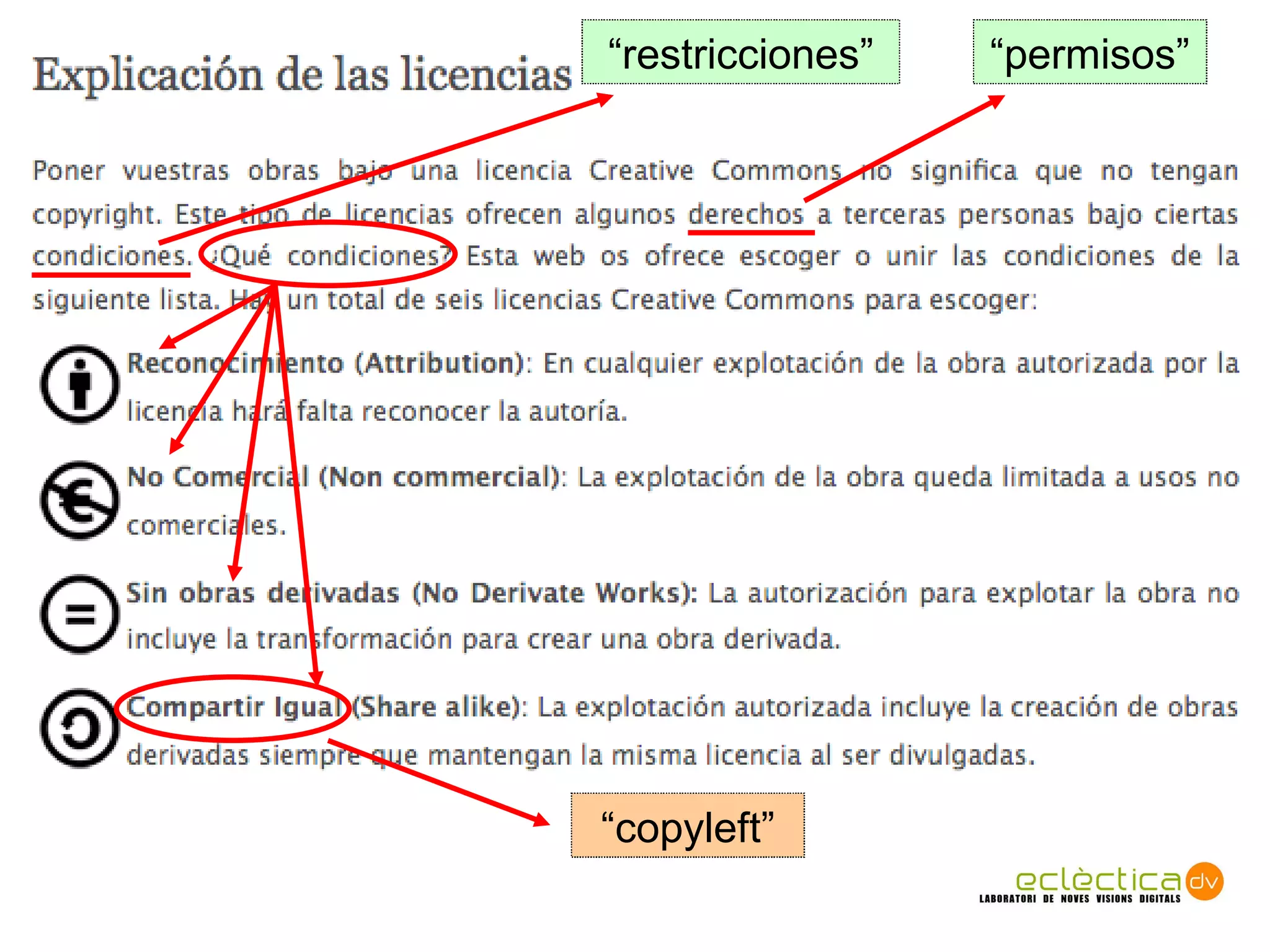 “ permisos” “ restricciones” “ copyleft” 