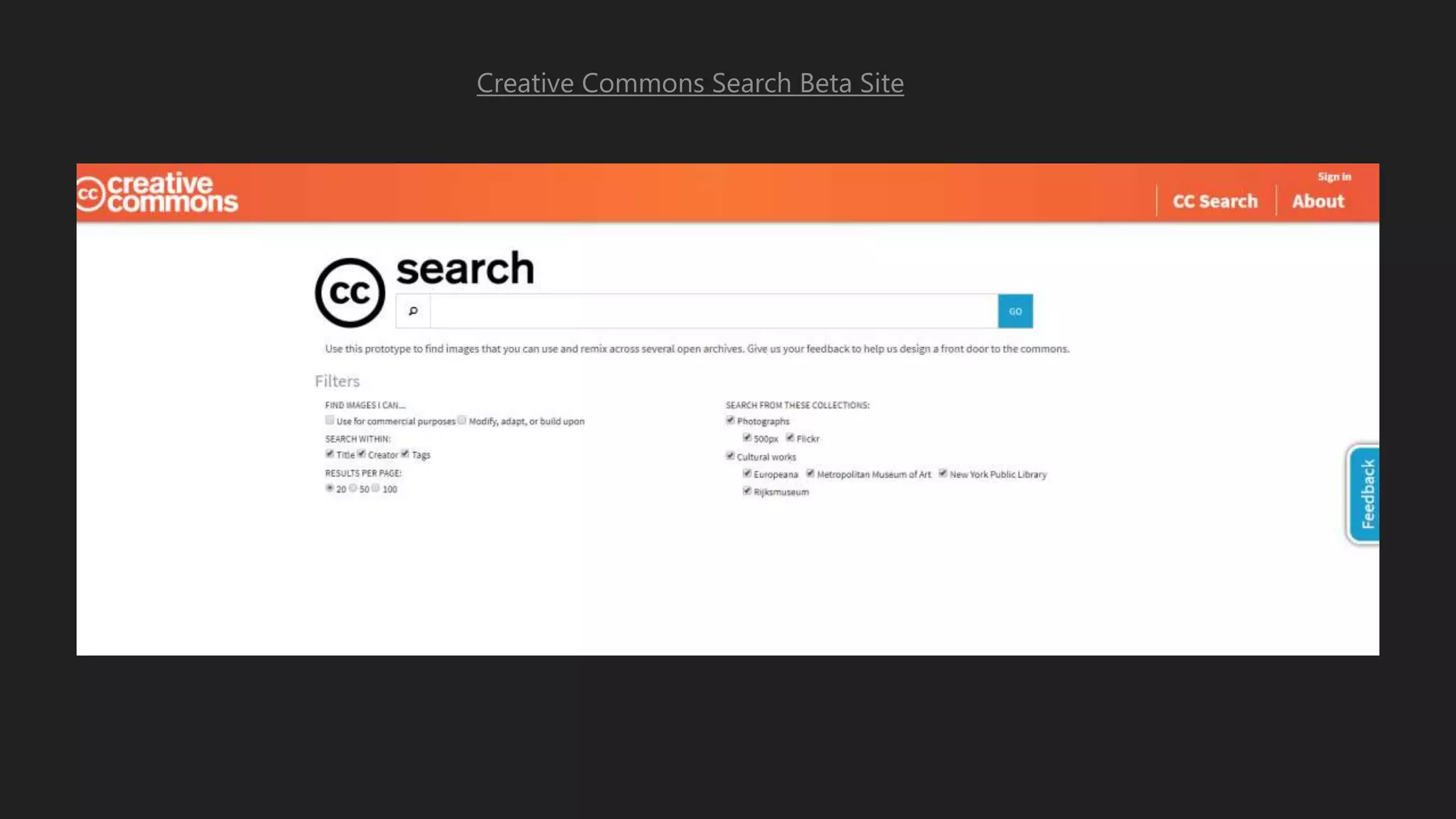 Creative Commons Search Beta Site
 