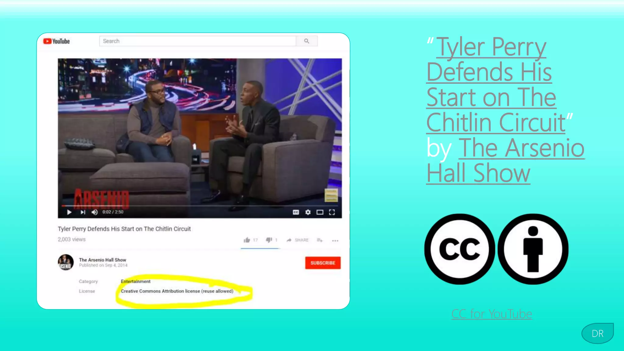 “Tyler Perry
Defends His
Start on The
Chitlin Circuit”
by The Arsenio
Hall Show
CC for YouTube
DR
 