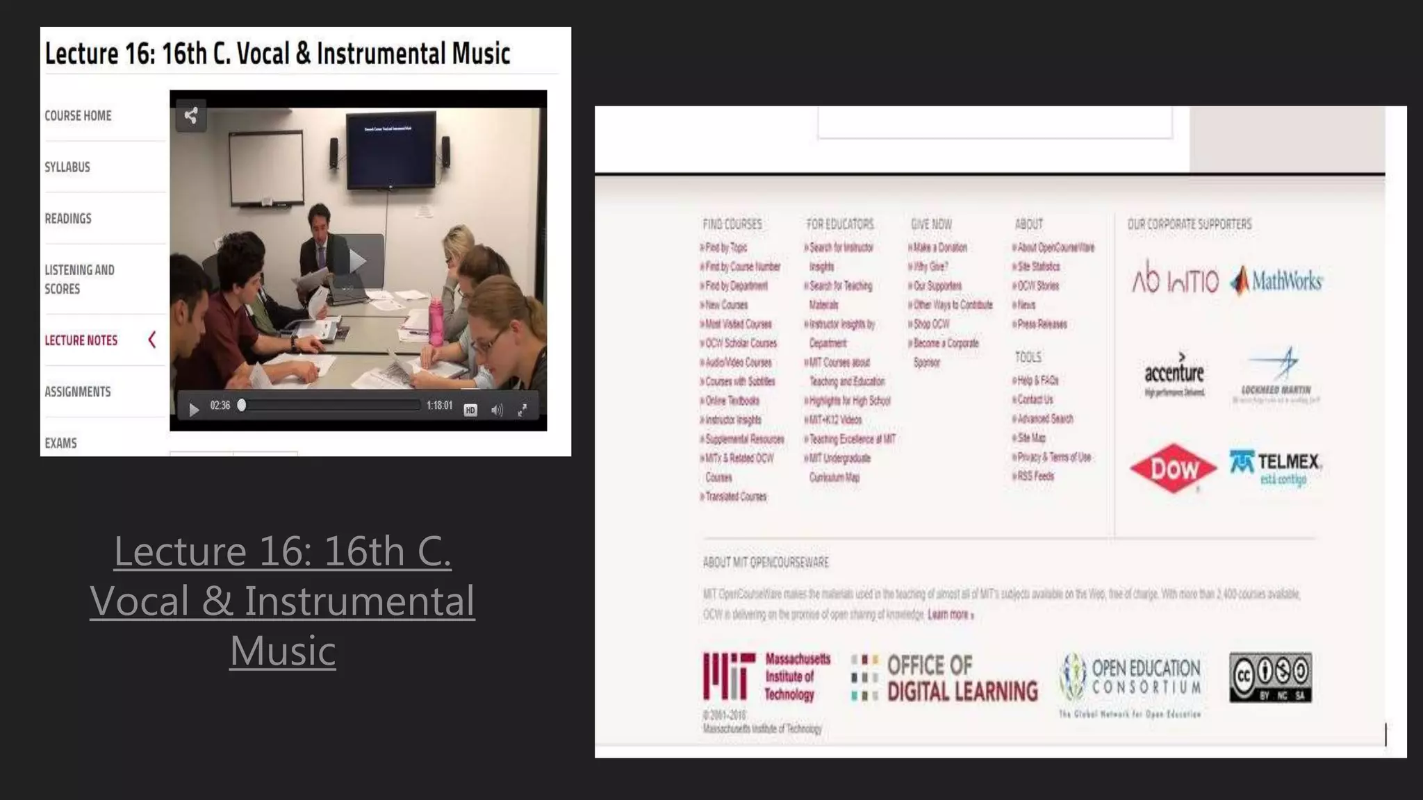 Lecture 16: 16th C.
Vocal & Instrumental
Music
 