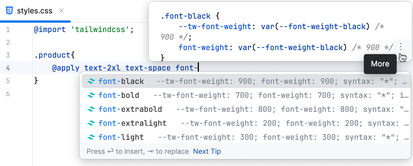 Preview the resulting CSS while completing code Preview the resulting CSS while completing code