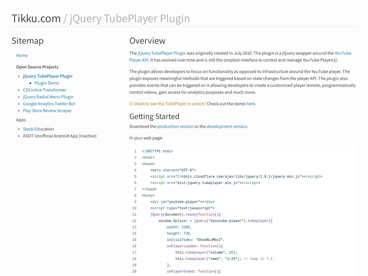 jQuery YouTube TubePlayer Plugin