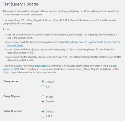 Test jQuery Updatesの設定