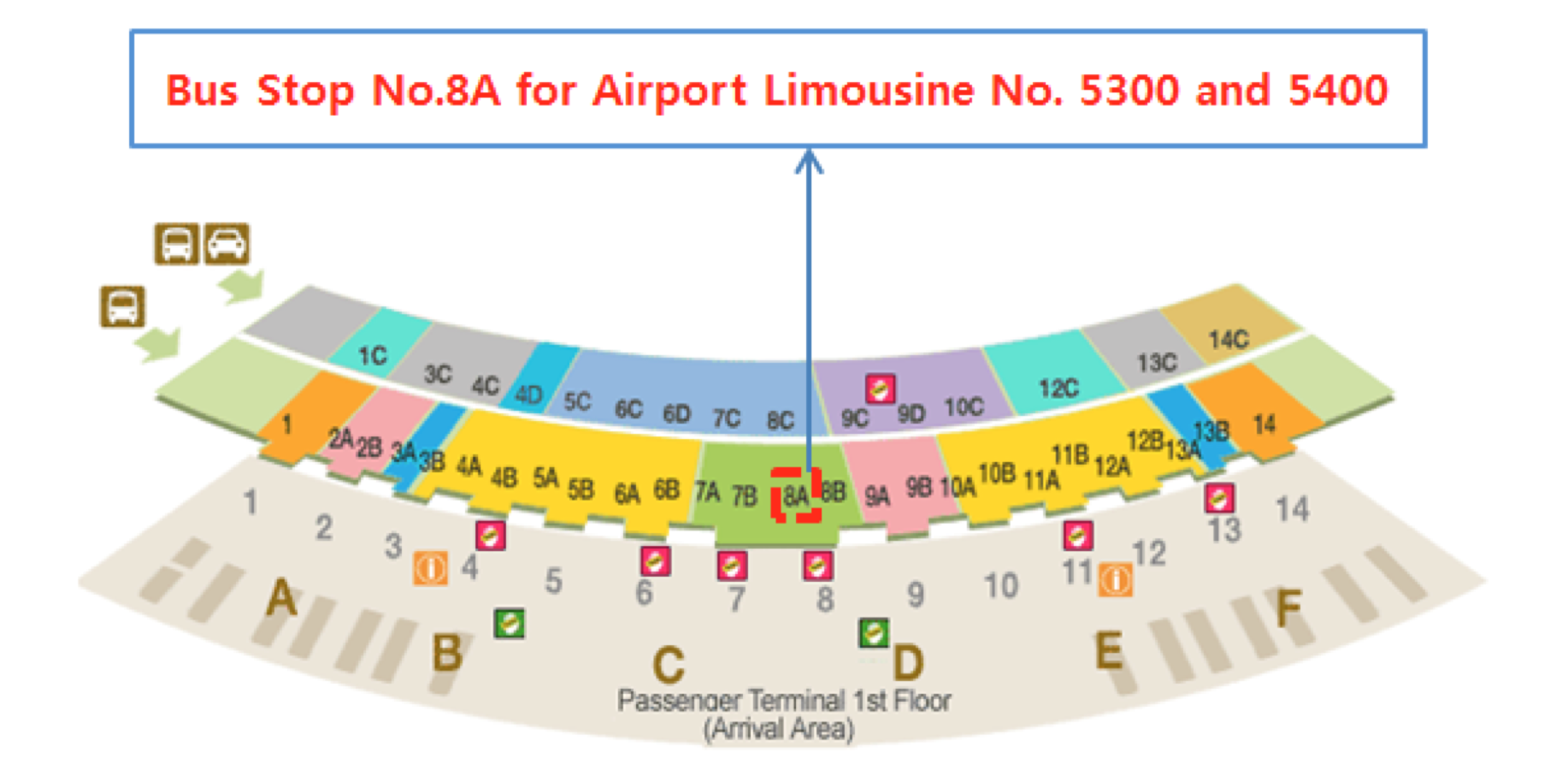 Incheon Airport map with exit for Airport Limo Buses