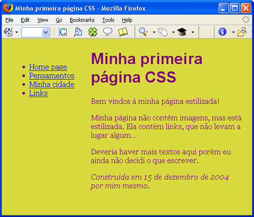 Screenshot com o menu a esquerda